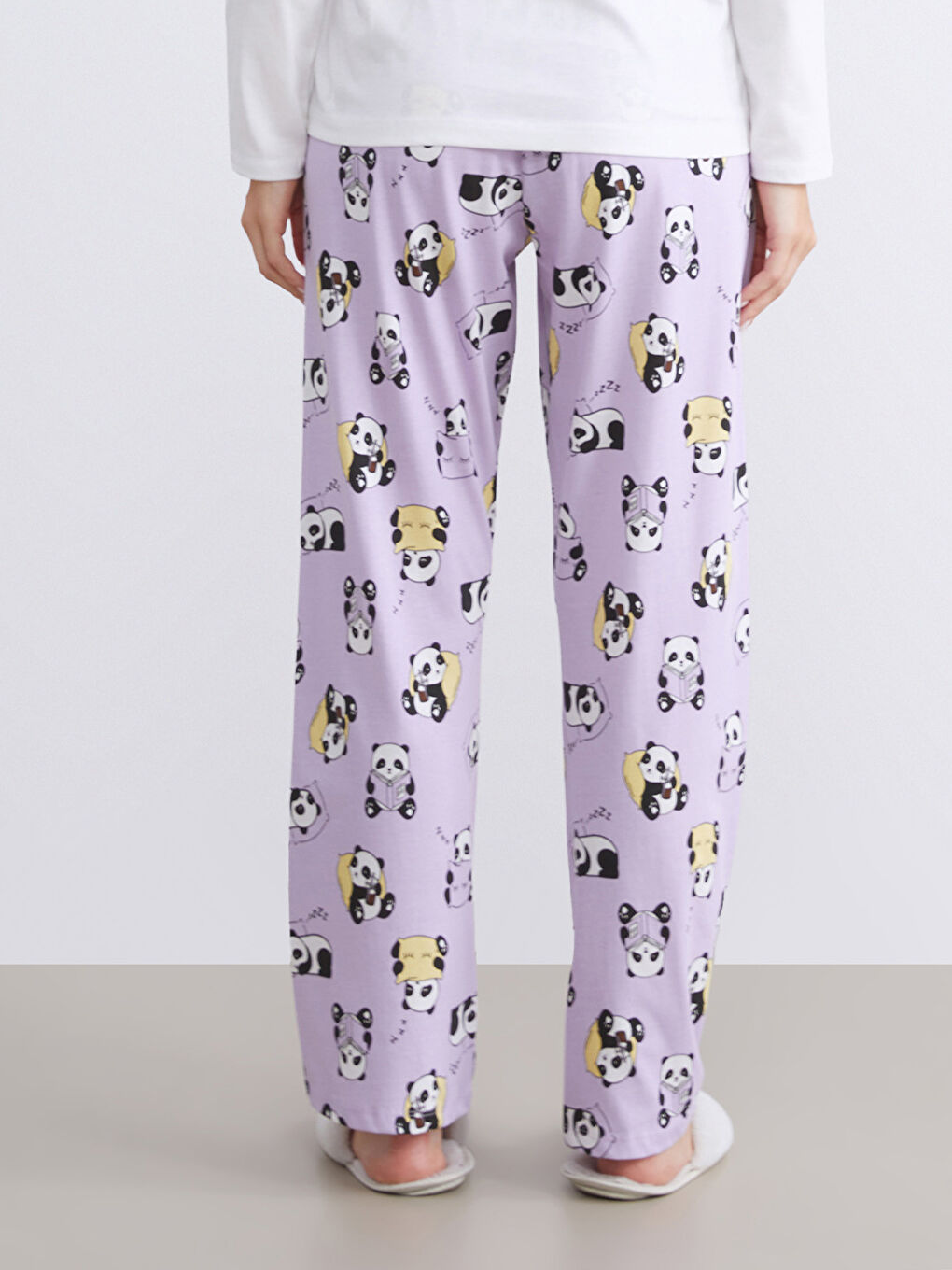 Lila Beli Lastikli Baskılı Kadın Pijama Altı-1