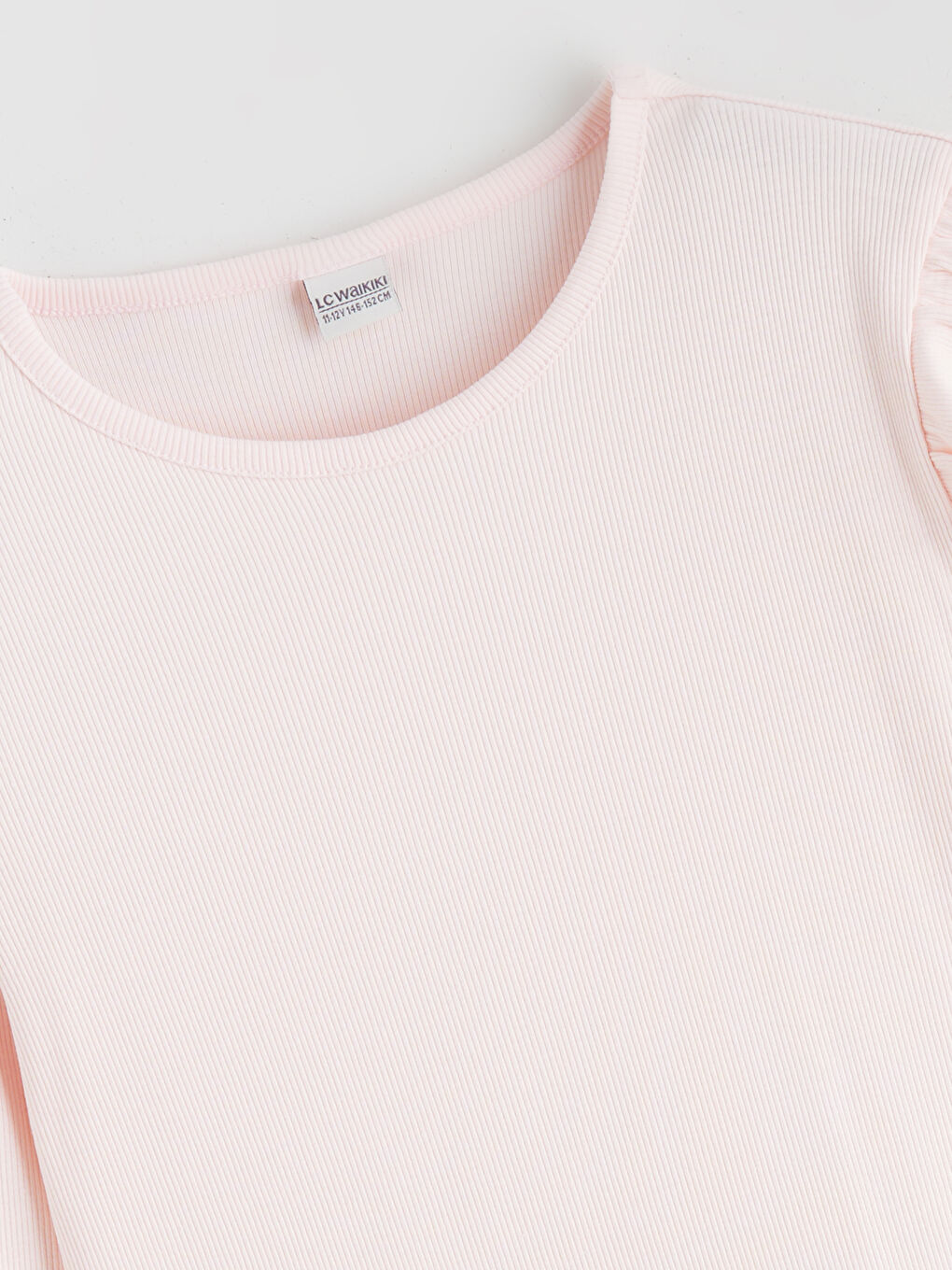 Crew Neck Frill Detailed Girl T-Shirt-1