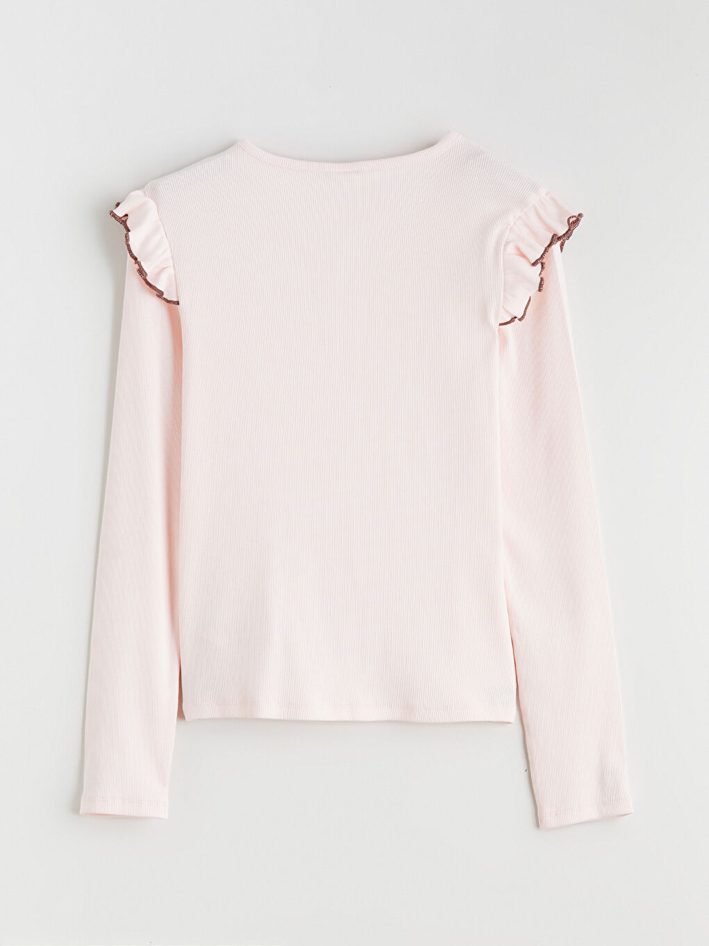 Crew Neck Frill Detailed Girl T-Shirt-2