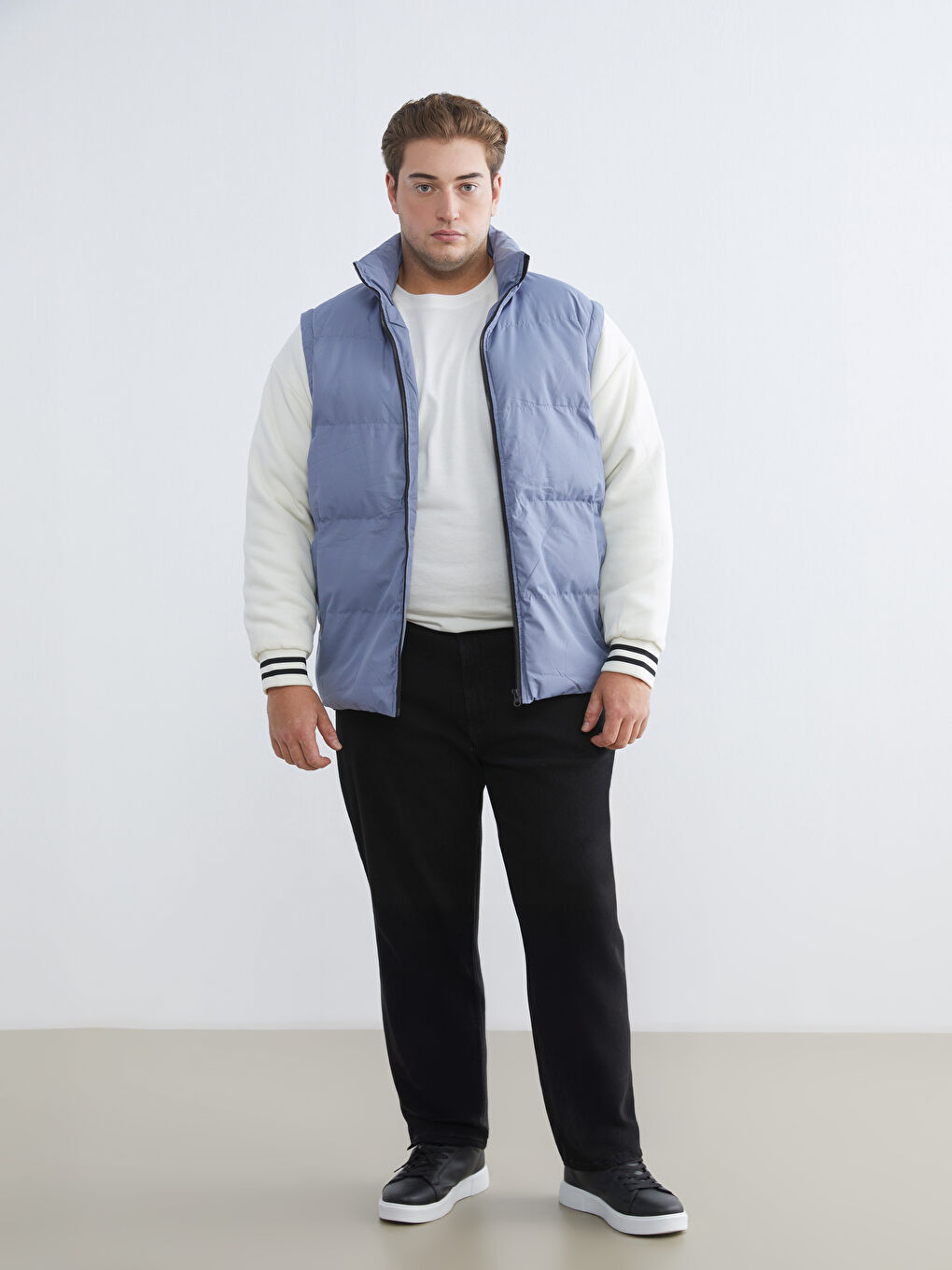 Mavi Çıkarılabilir Kollu Erkek Şişme Mont-1