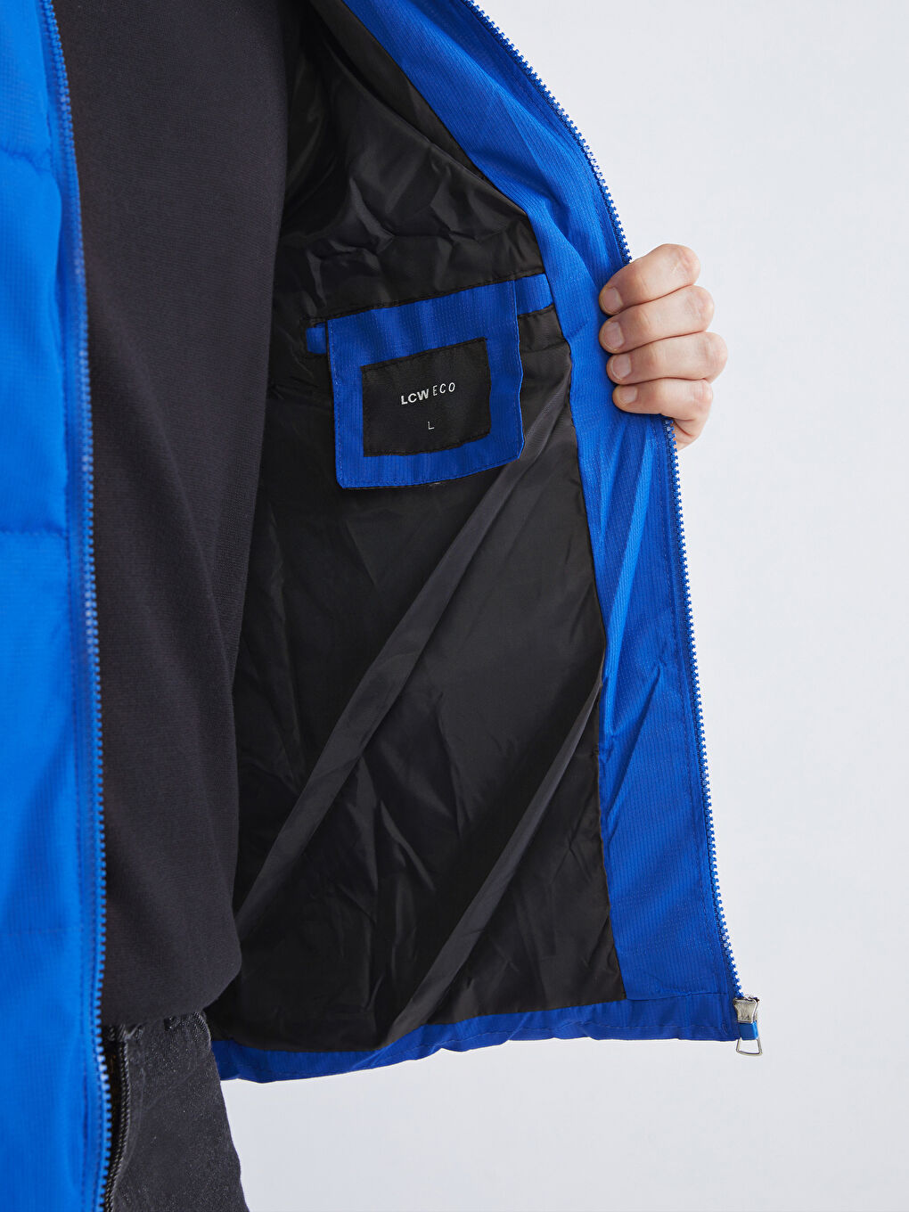 Mavi Dik Yaka Erkek Şişme Mont-2