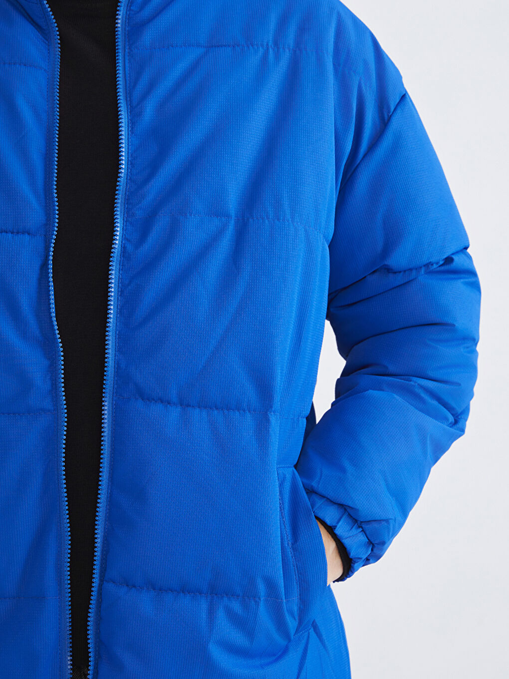 Mavi Dik Yaka Erkek Şişme Mont-3