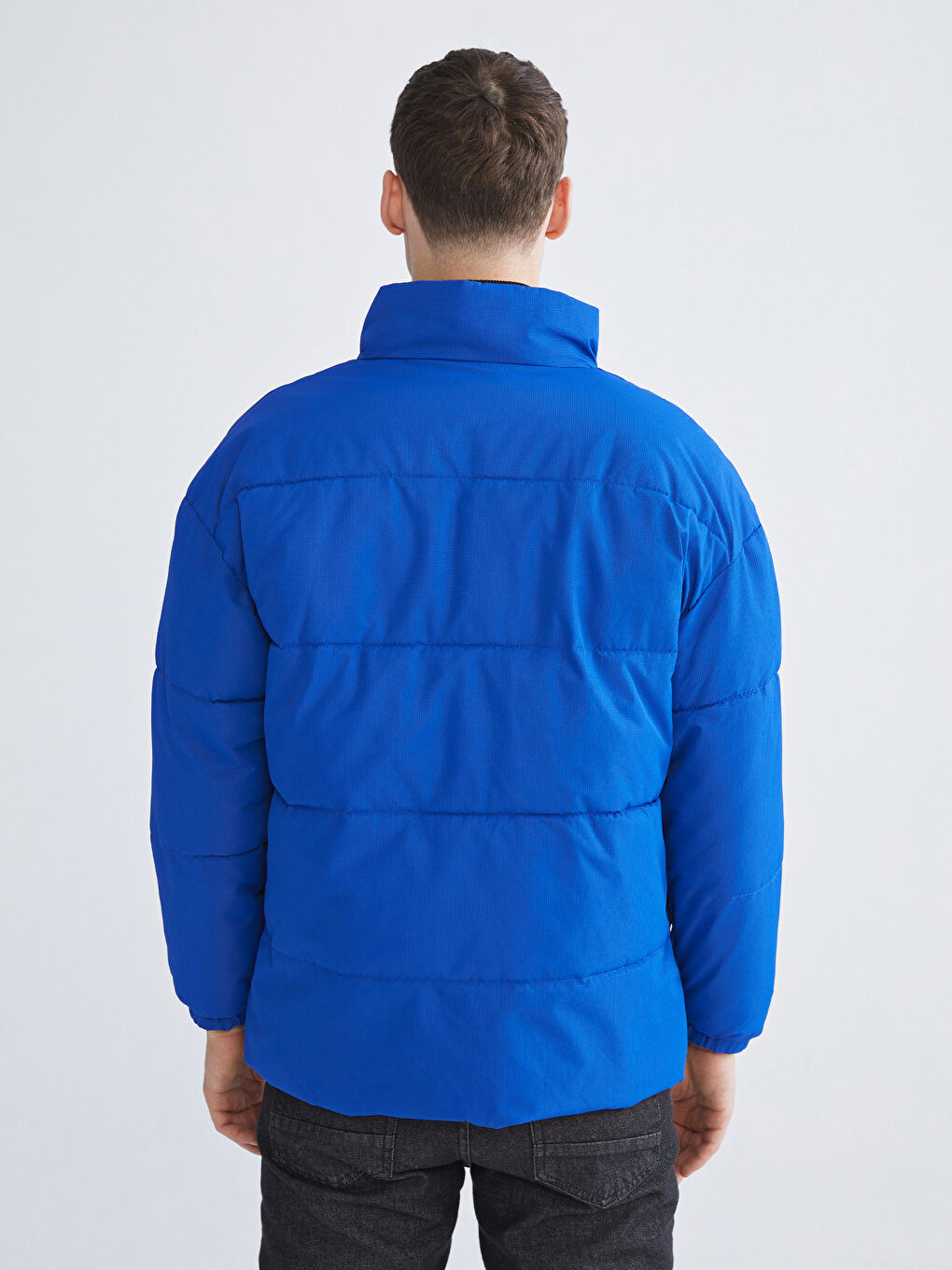 Mavi Dik Yaka Erkek Şişme Mont-4