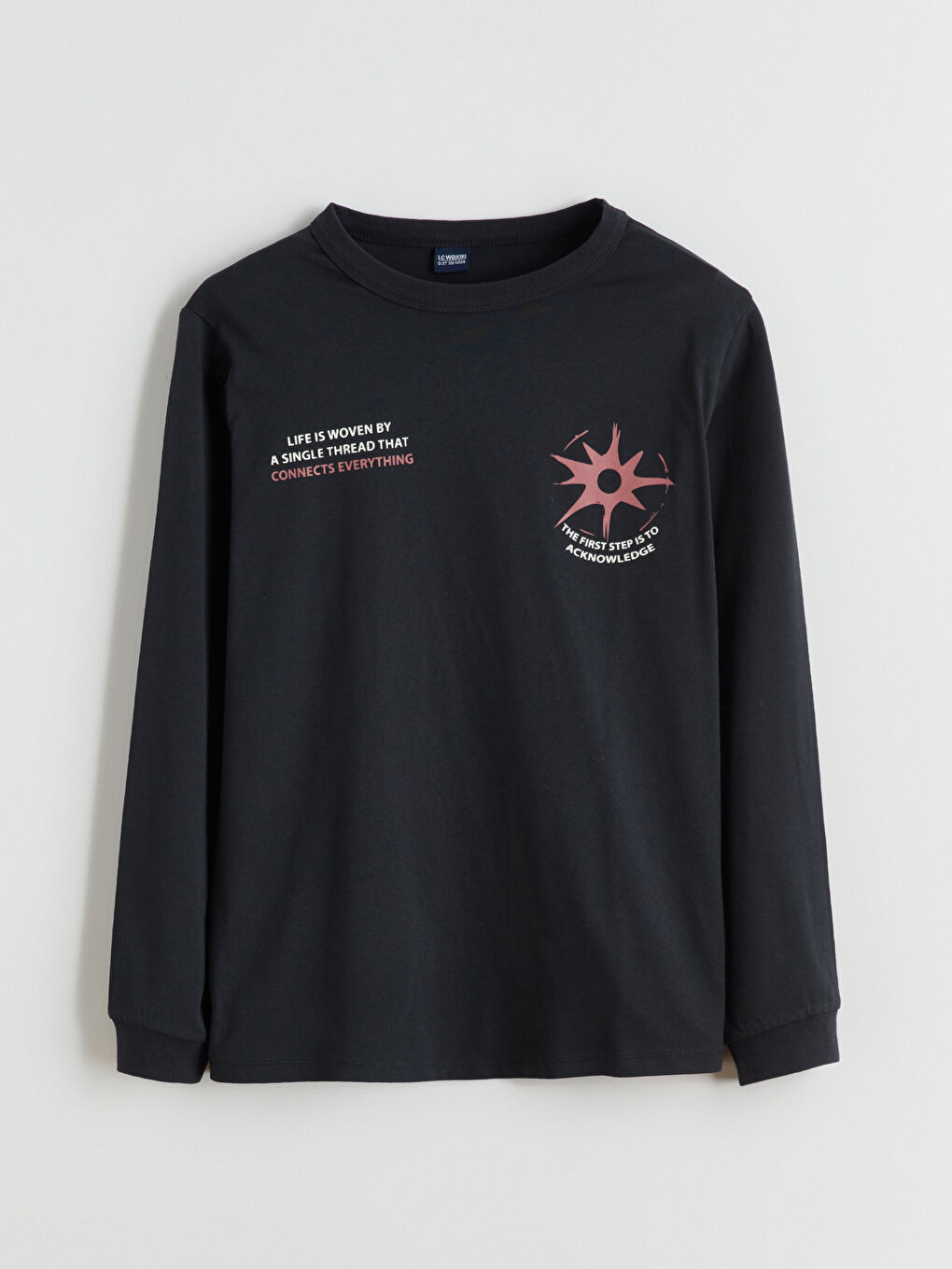 Siyah Bisiklet Yaka Baskılı Erkek Çocuk Tişört