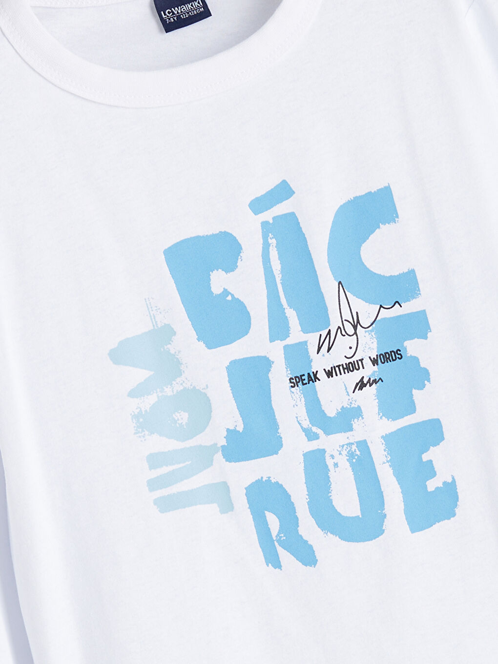 Beyaz Bisiklet Yaka Erkek Çocuk Tişört-1