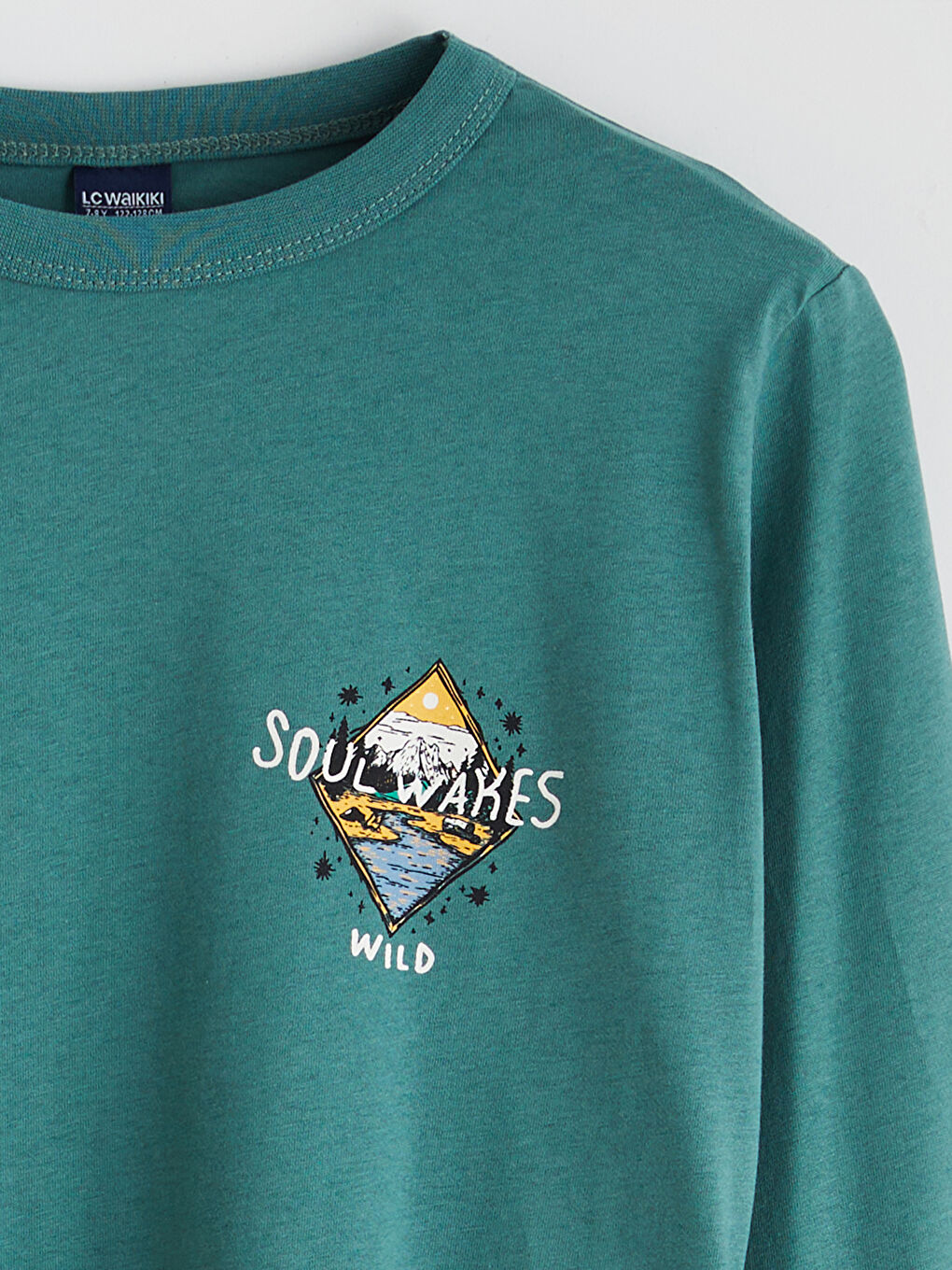 Yeşil Bisiklet Yaka Baskılı Erkek Çocuk Tişört-1