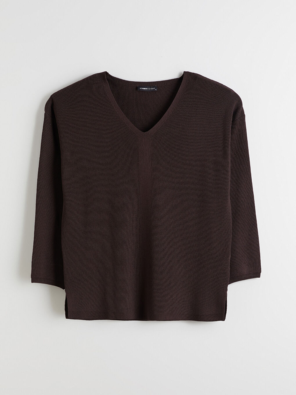 Kahverengi V Yaka Kadın Triko Kazak-4