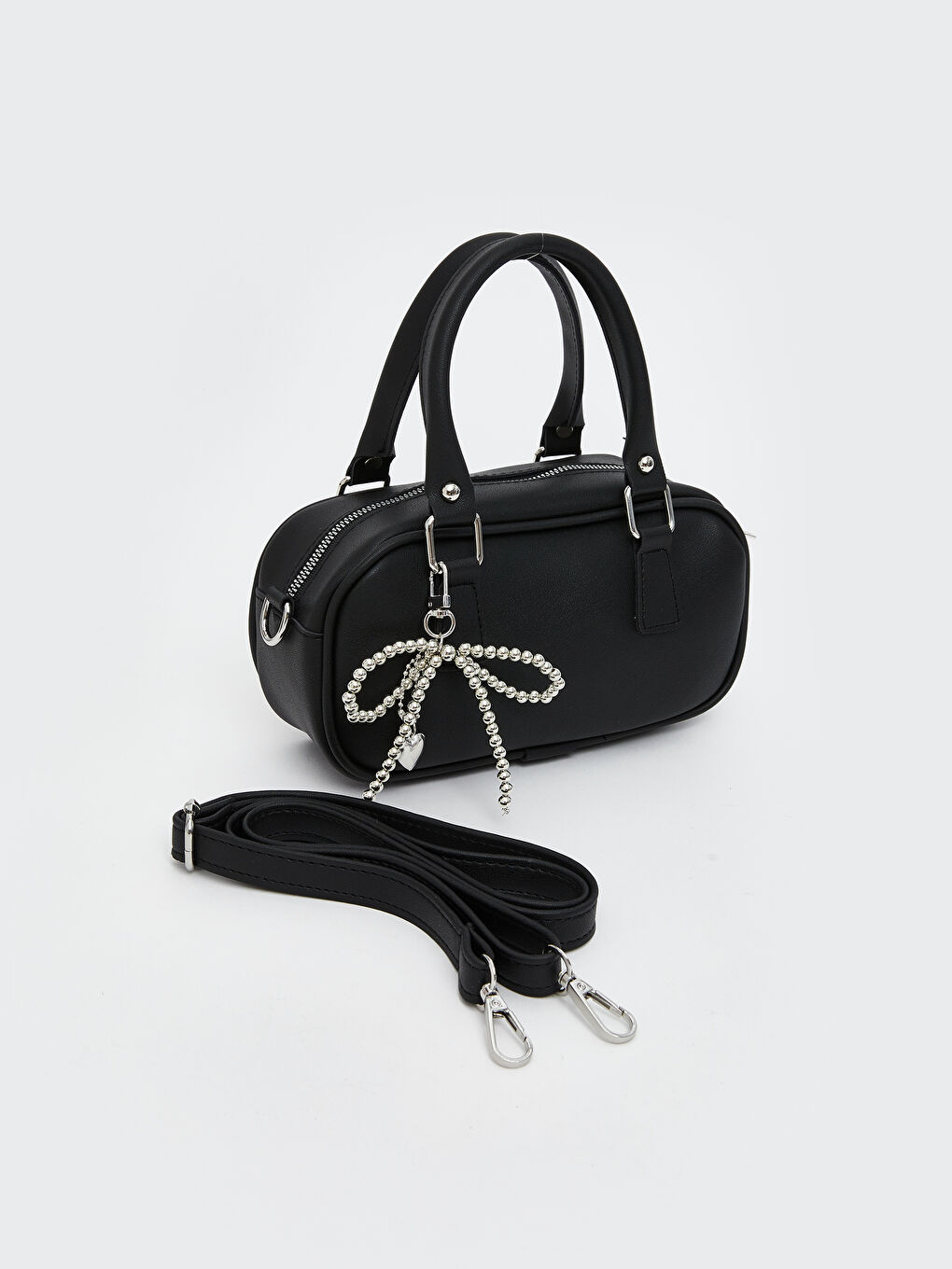 Siyah Deri Görünümlü Kadın Kol Çantası-1