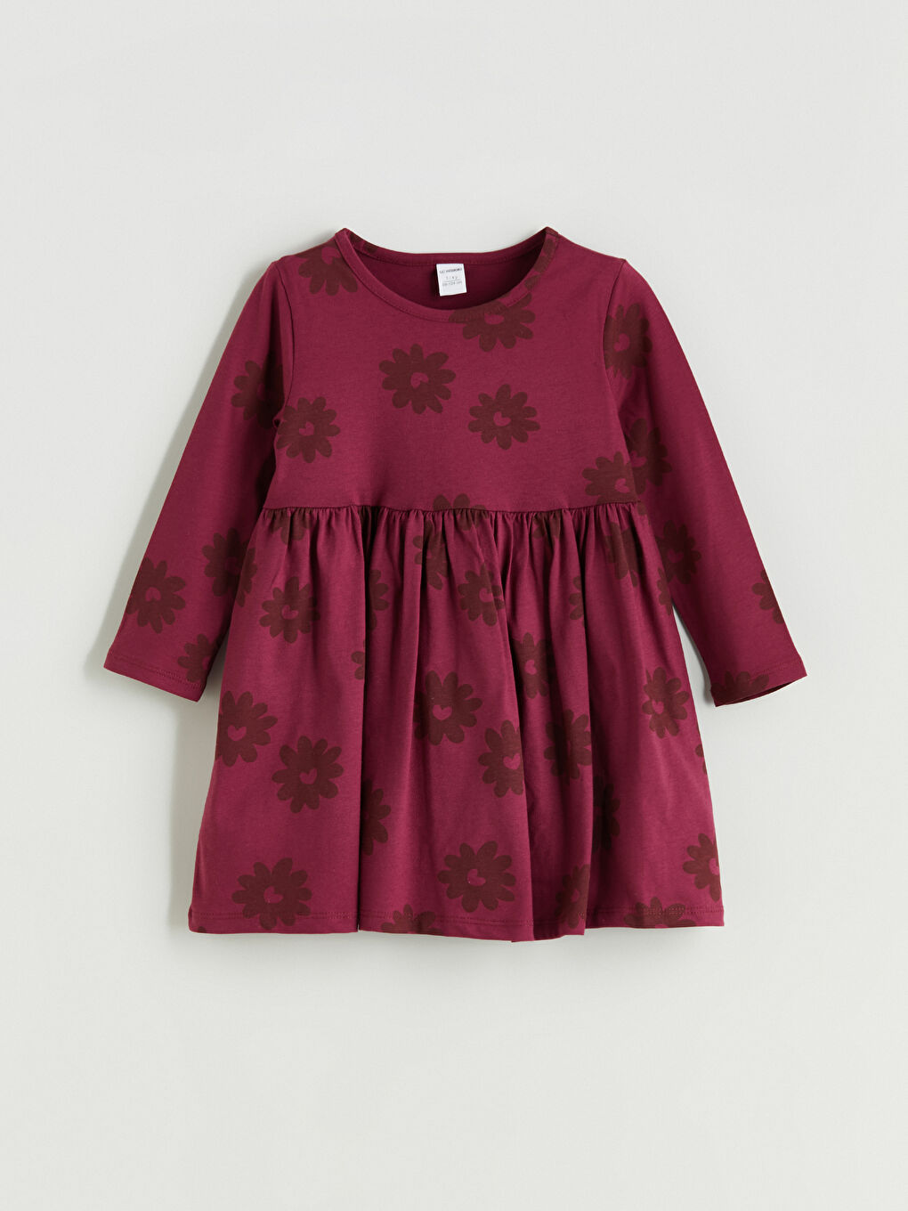 Bordo Çiçekli Penye Kız Çocuk Elbise-2