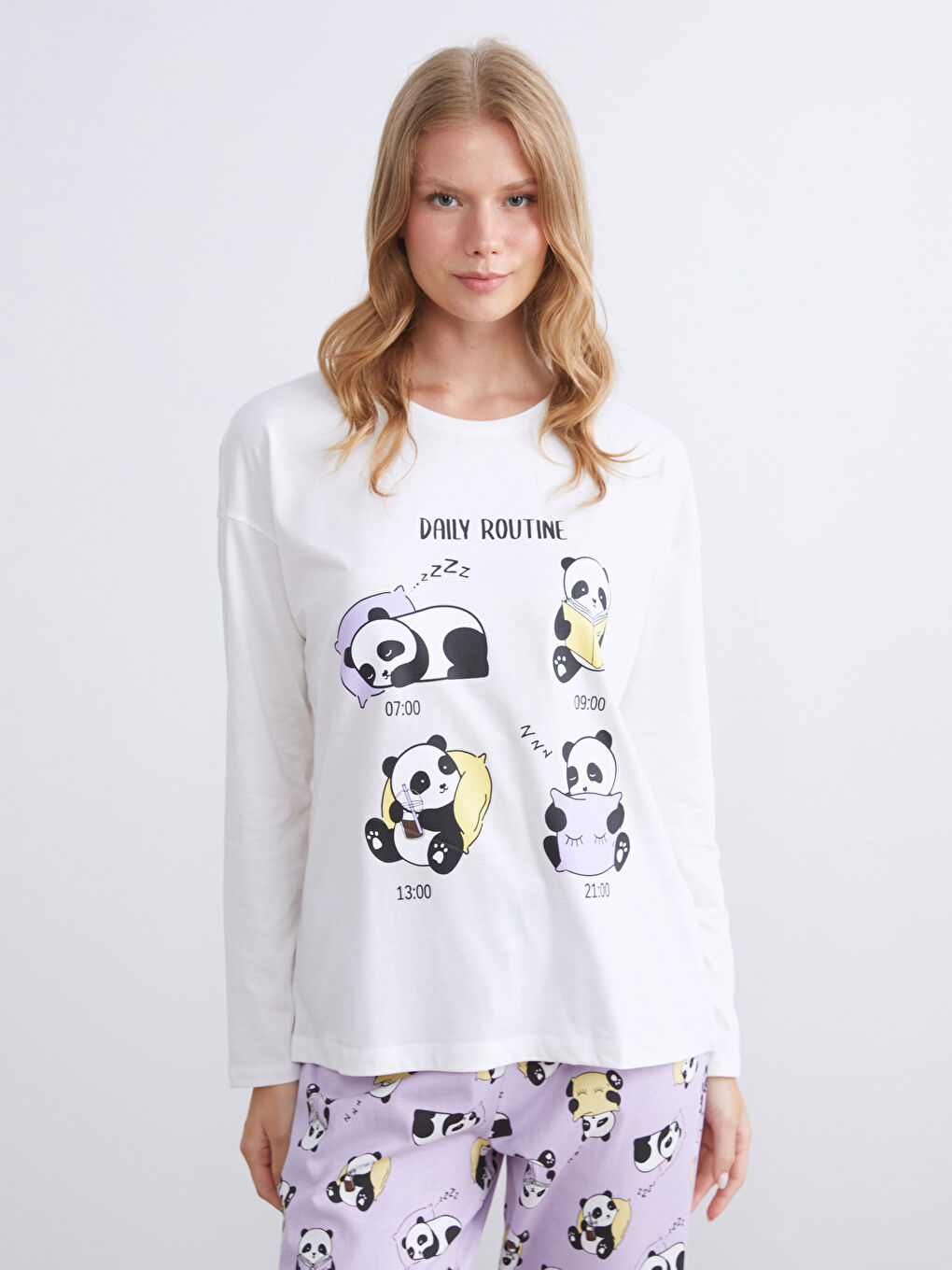 Піжамний комплект для жінок із принтом та круглим вирізом горловини-1