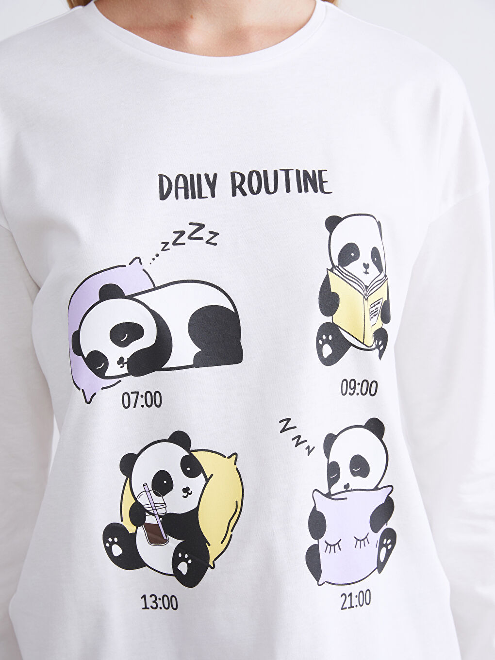 Піжамний комплект для жінок із принтом та круглим вирізом горловини-2