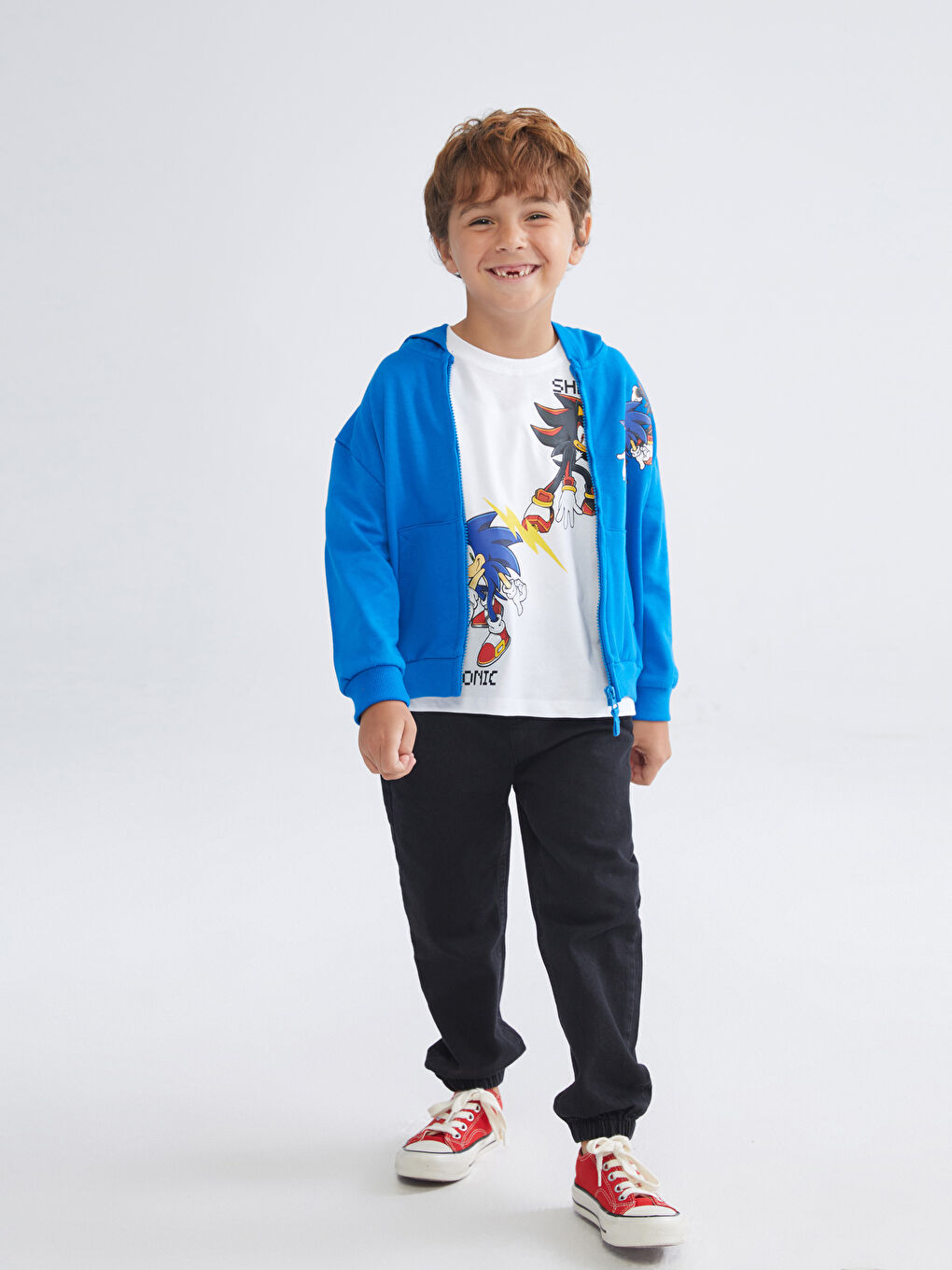 Mavi Sonic Baskılı Erkek Çocuk Hırka ve Tişört 2'li-1