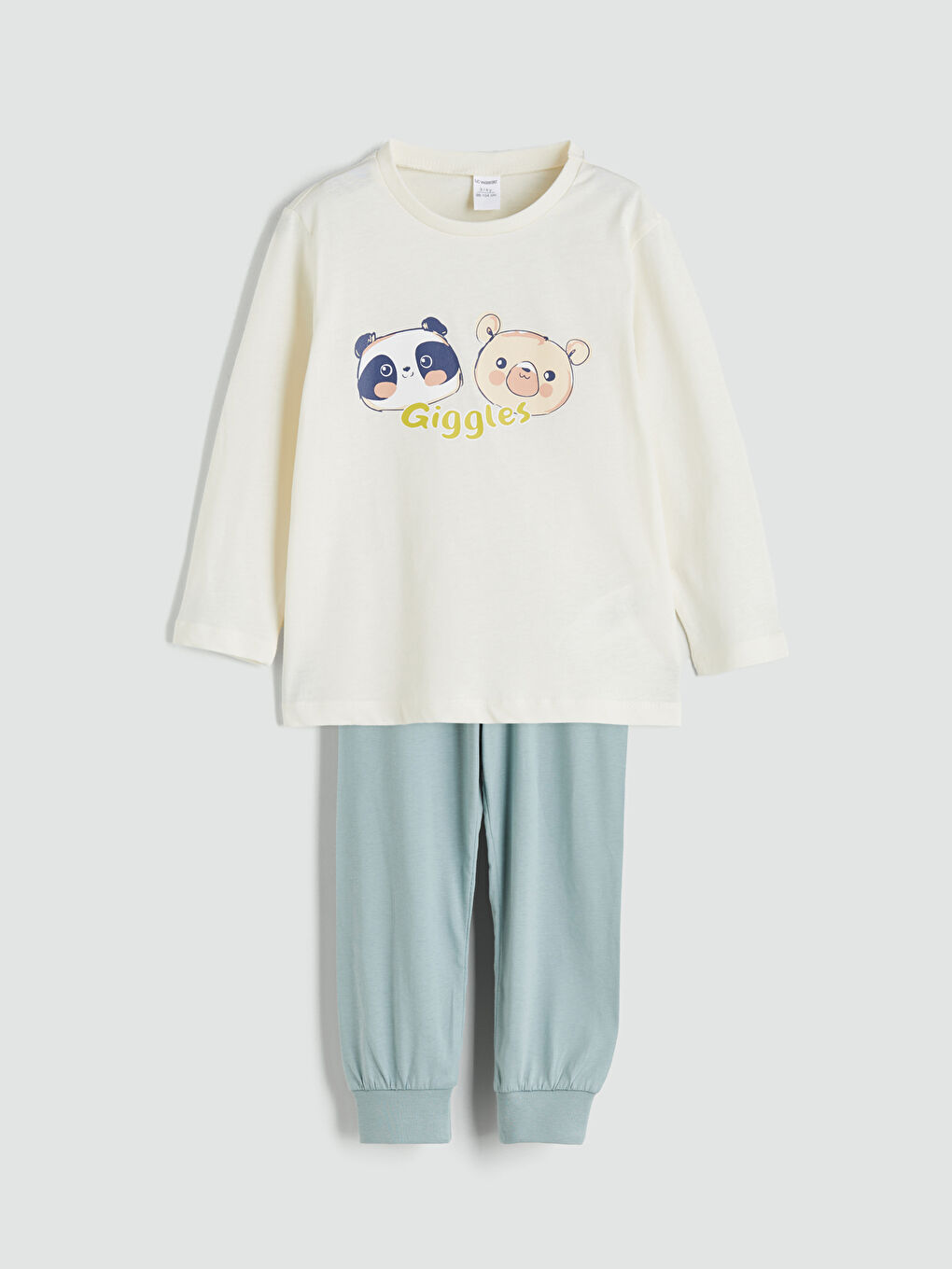 Bej Bisiklet Yaka Erkek Çocuk Pijama Takımı