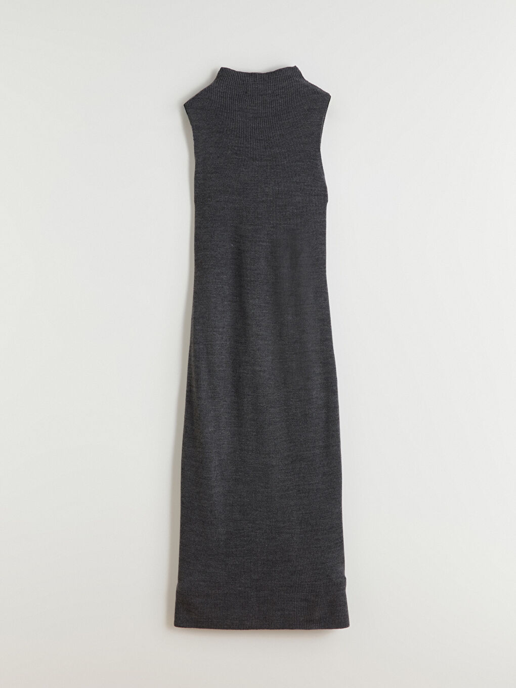 Antrasit Dik Yaka Yırtmaçlı Triko Elbise-6