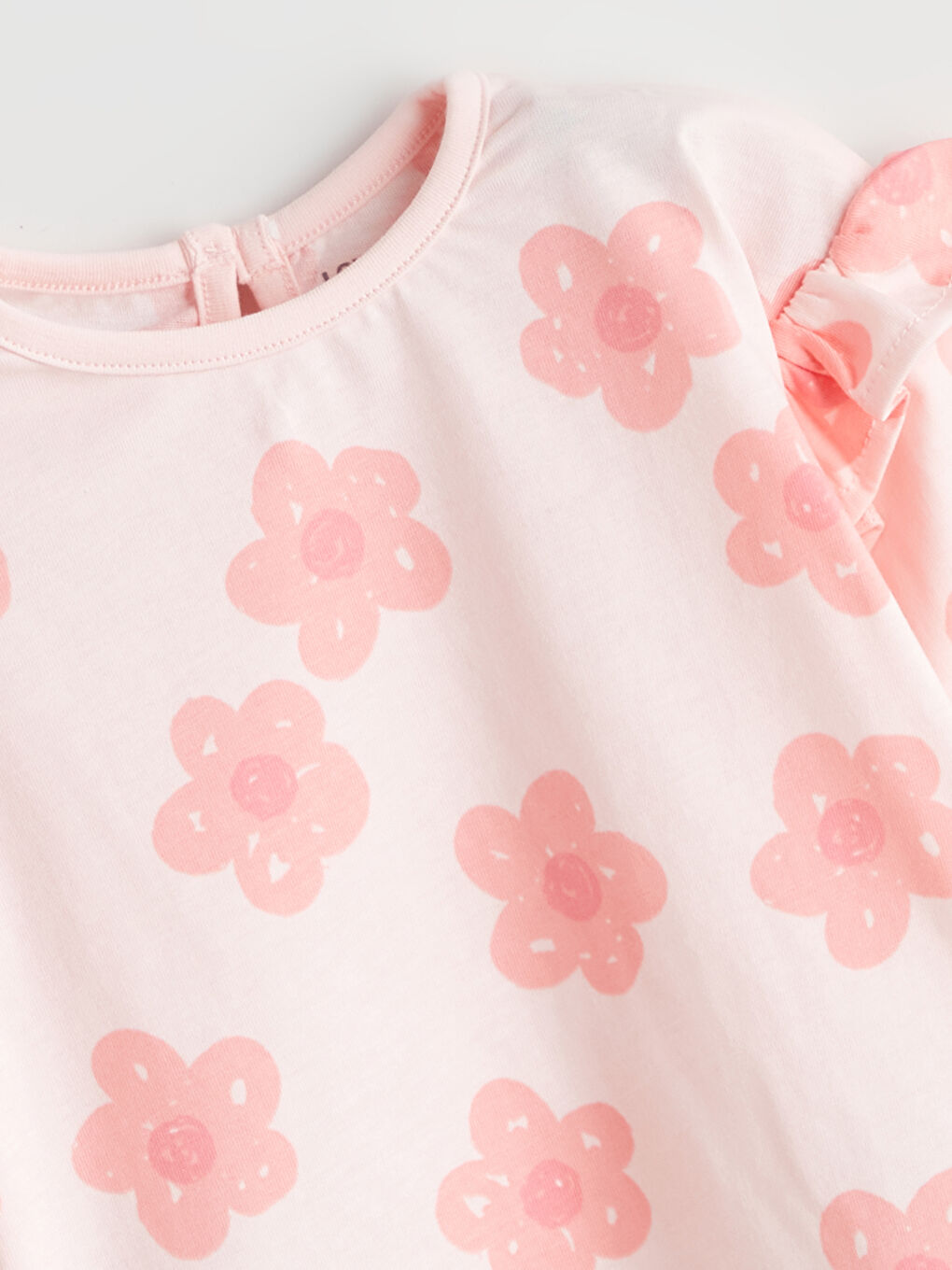 Pembe Çiçek Baskılı Fırfırlı Kız Bebek Bluz ve Tayt 2'li-2