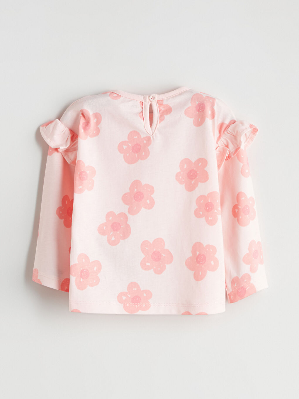 Pembe Çiçek Baskılı Fırfırlı Kız Bebek Bluz ve Tayt 2'li-3