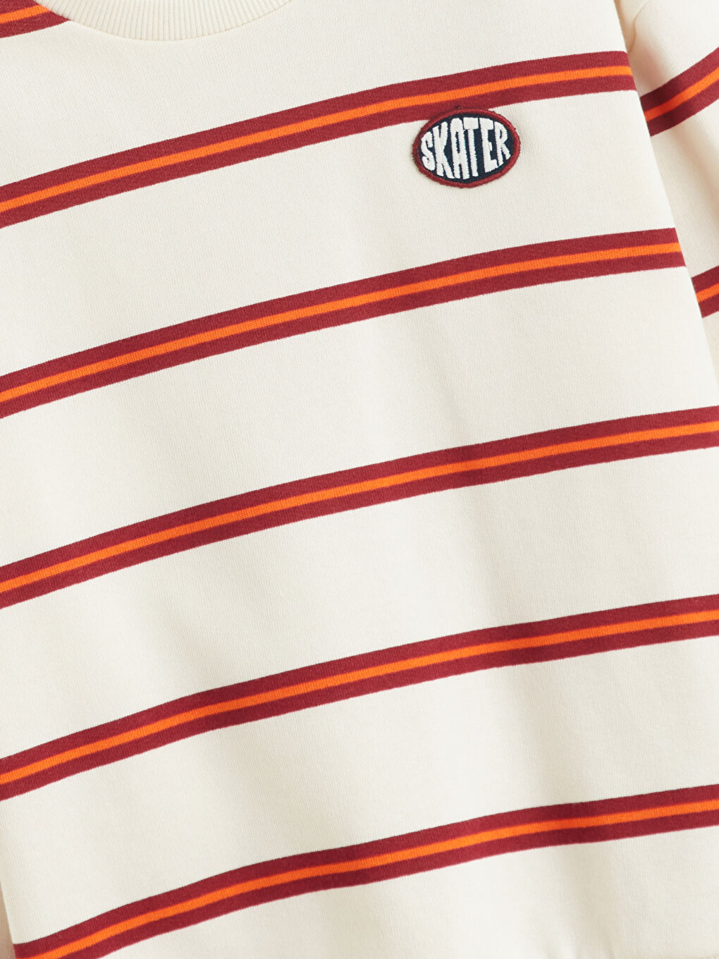 Bej Bisiklet Yaka Çizgili Erkek Çocuk Sweatshirt-1