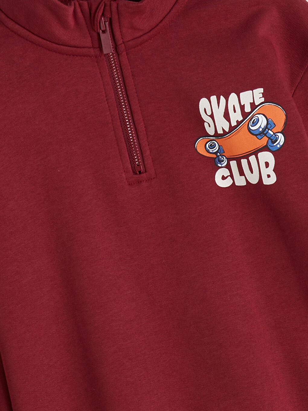 Bordo Dik Yaka Erkek Çocuk Sweatshirt-4