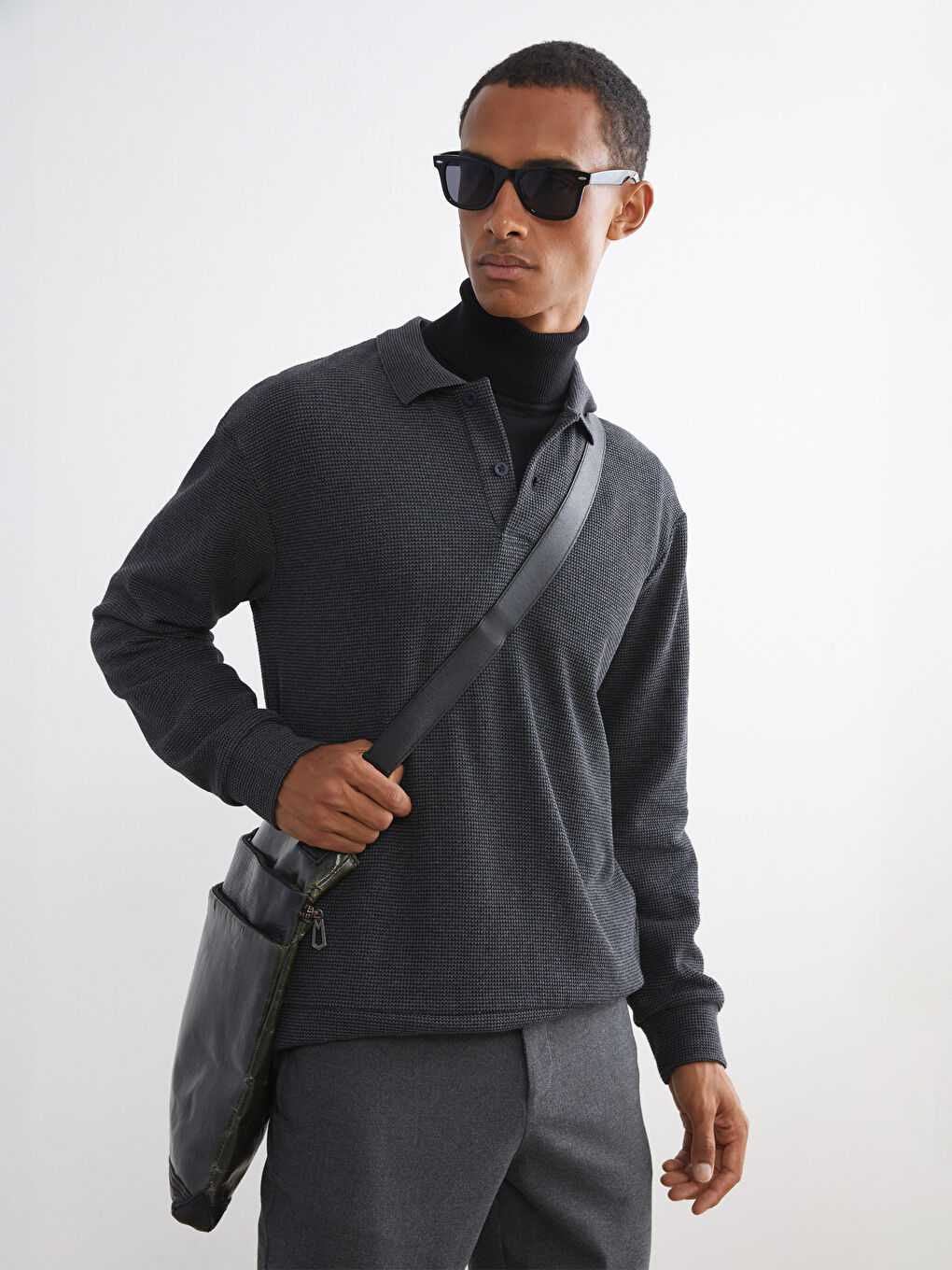 Polo Neck Long Sleeve Men's Sweatshirt