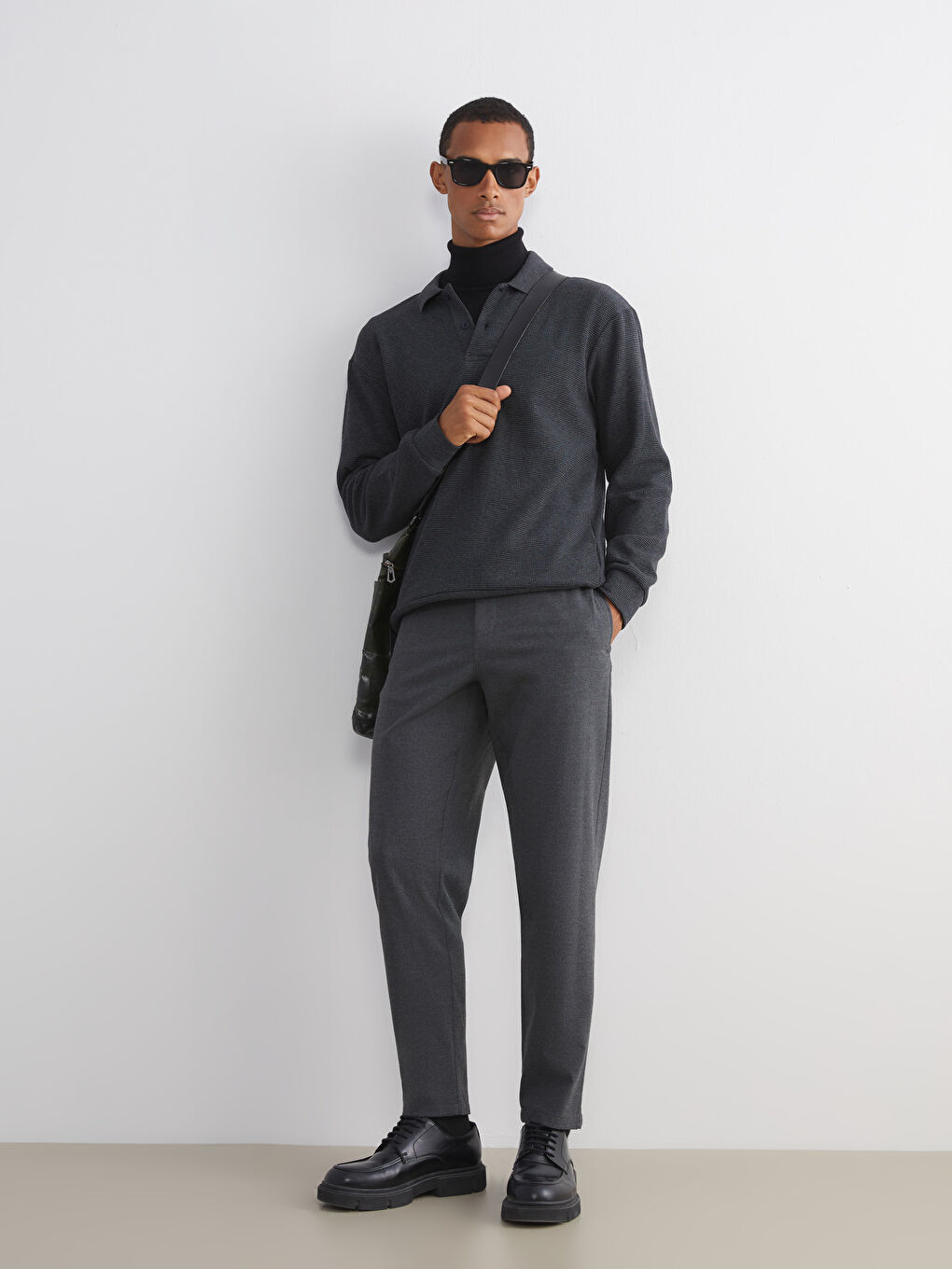 Polo Neck Long Sleeve Men's Sweatshirt-1