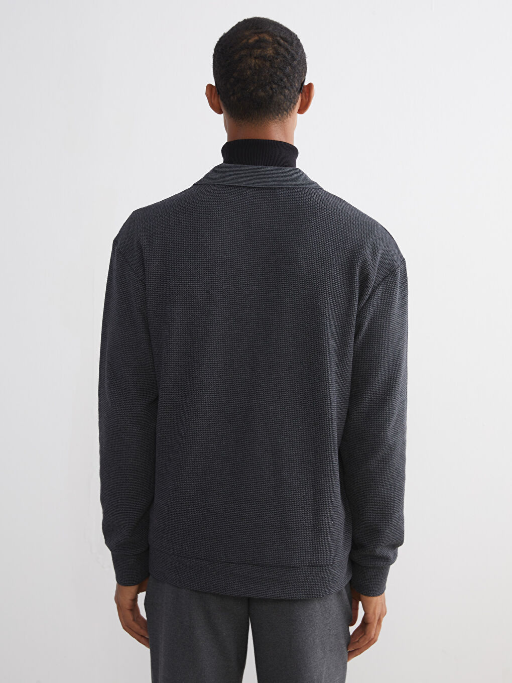 Polo Neck Long Sleeve Men's Sweatshirt-3