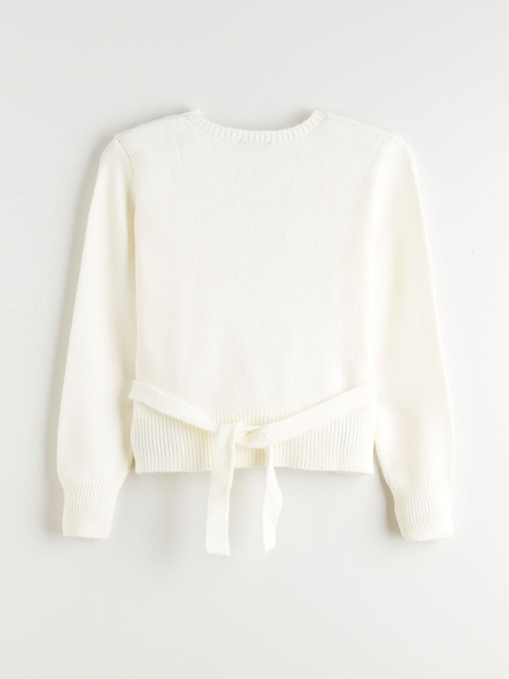 Ekru Kruvaze Yaka Kadın Triko Kazak-5