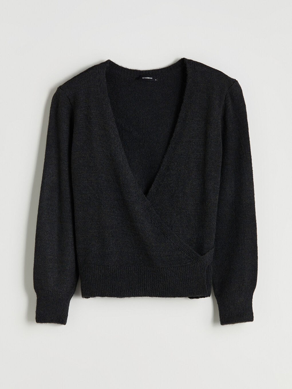 Siyah Kruvaze Yaka Kadın Triko Kazak-4