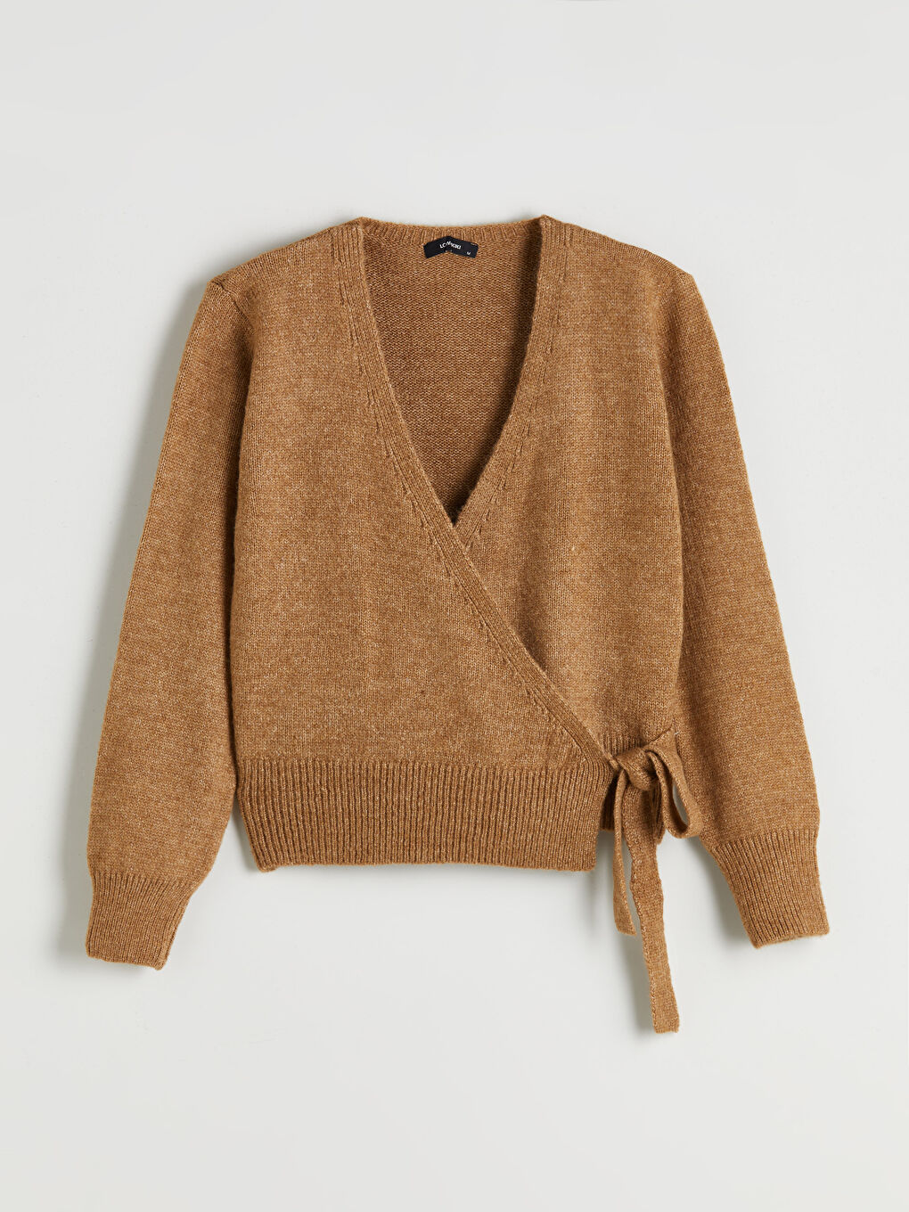 Kahverengi Kruvaze Yaka Kadın Triko Kazak-4