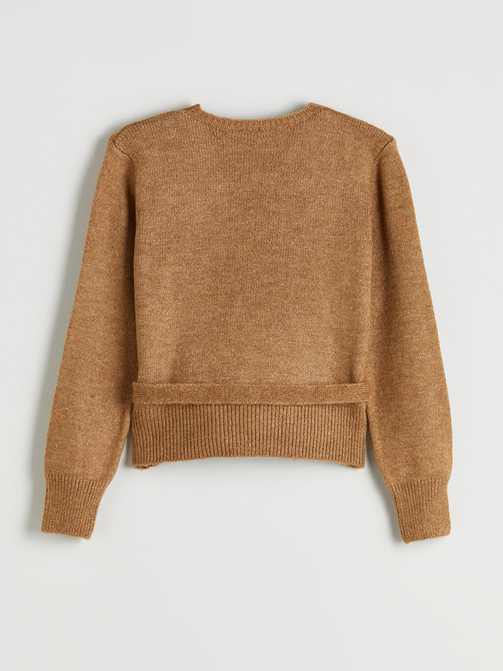 Kahverengi Kruvaze Yaka Kadın Triko Kazak-5