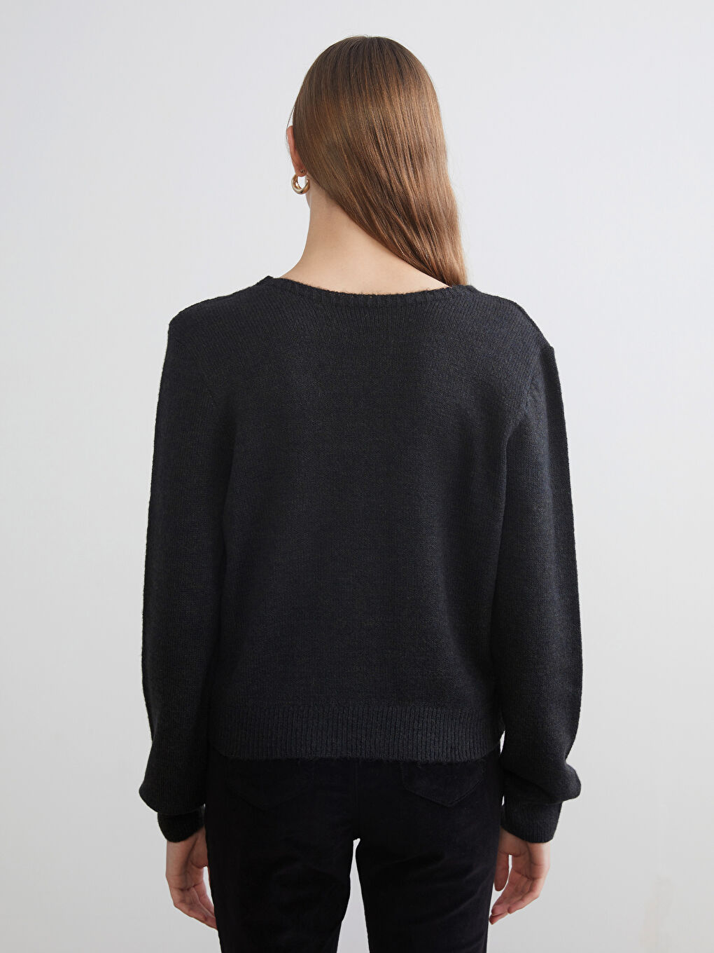 Siyah Fiyonklu Çift Yönlü Kadın Triko Hırka-3