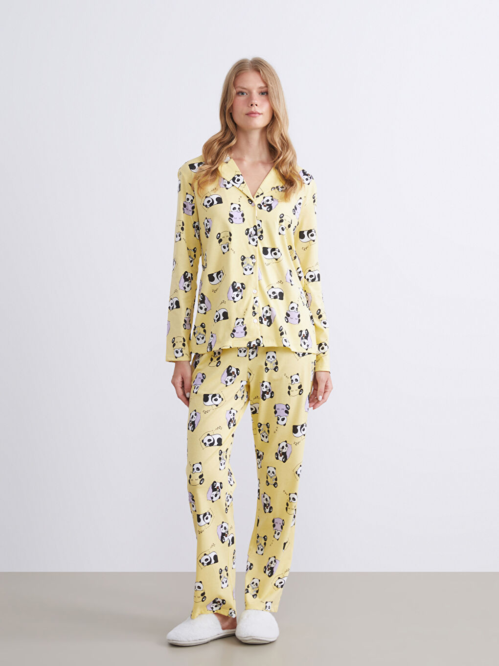 Sarı Beli Lastikli Baskılı Kadın Pijama Altı