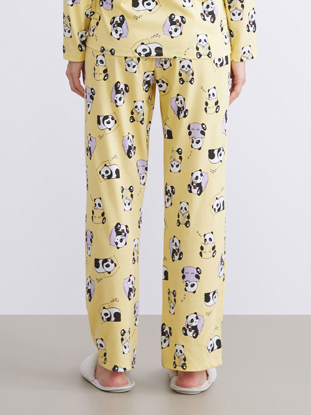 Sarı Beli Lastikli Baskılı Kadın Pijama Altı-1