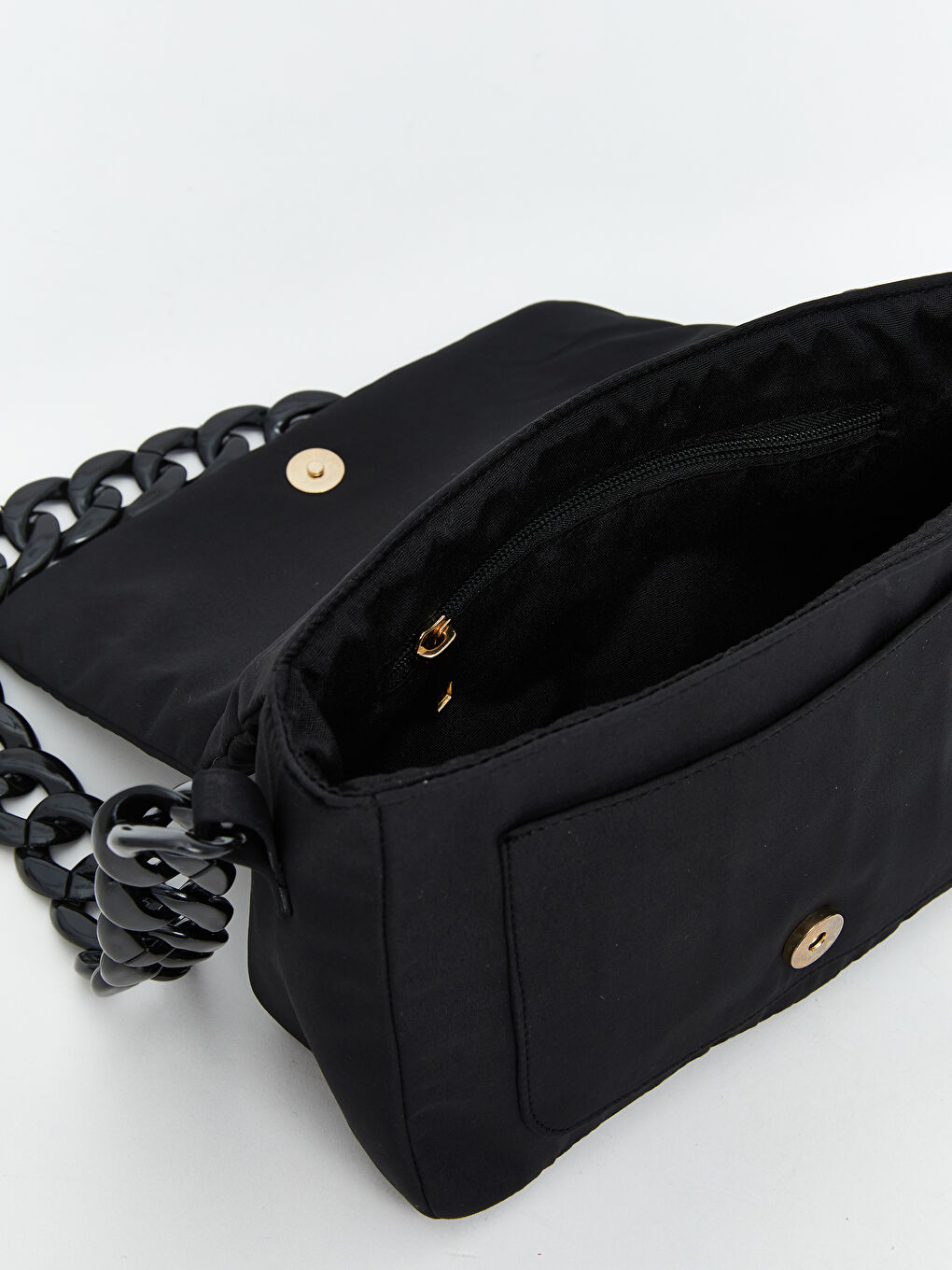 Siyah Deri Görünümlü Kadın Kol Çantası-3