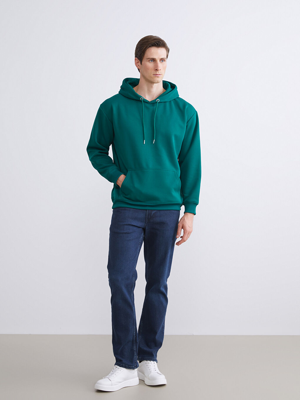 Мъж Зелено Суитшърт с качулка-1