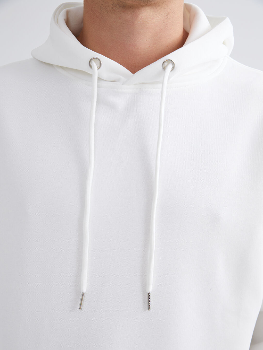 Мъж Бяло Суитшърт с качулка-2