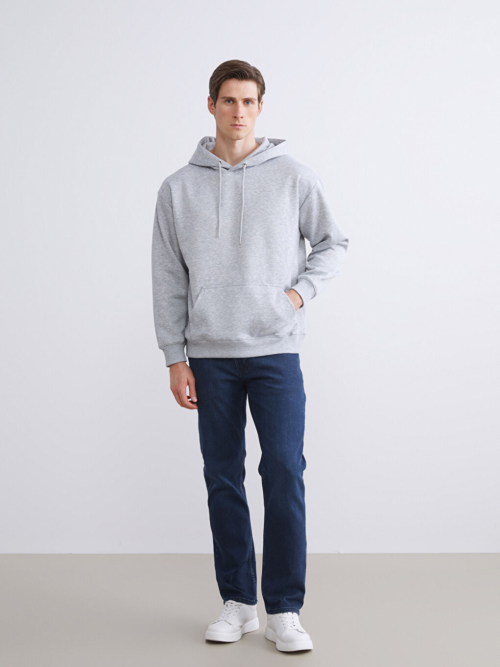 Мъж Сиво Суитшърт с качулка-1