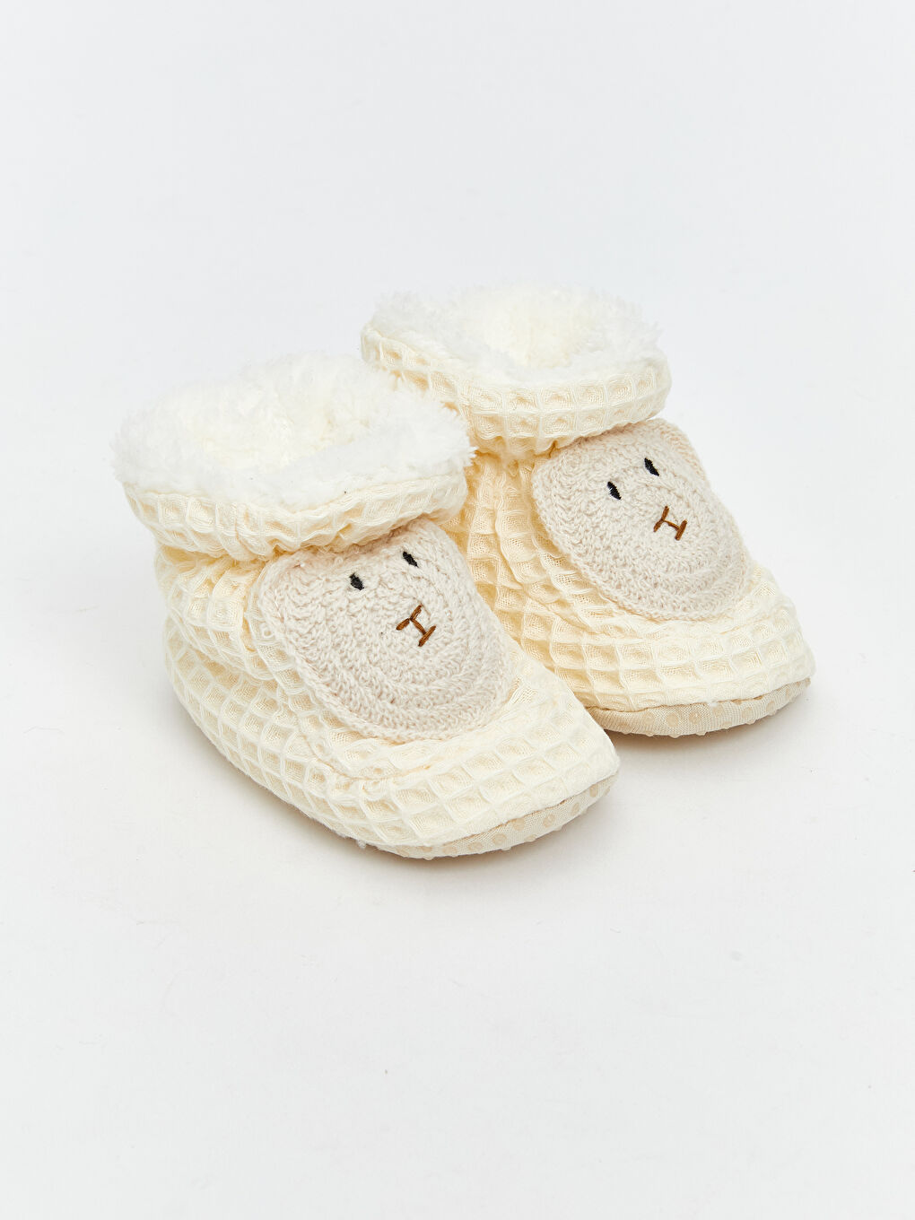 Bej Hayvan Figürlü Çoraplı Erkek Bebek Panduf