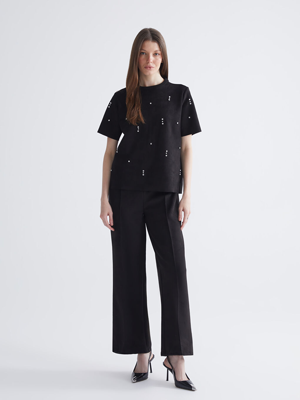 Siyah Beli Lastikli Kadın Süet Pantolon