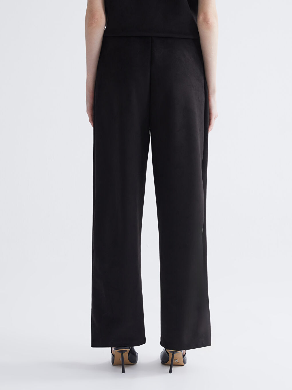 Siyah Beli Lastikli Kadın Süet Pantolon-3