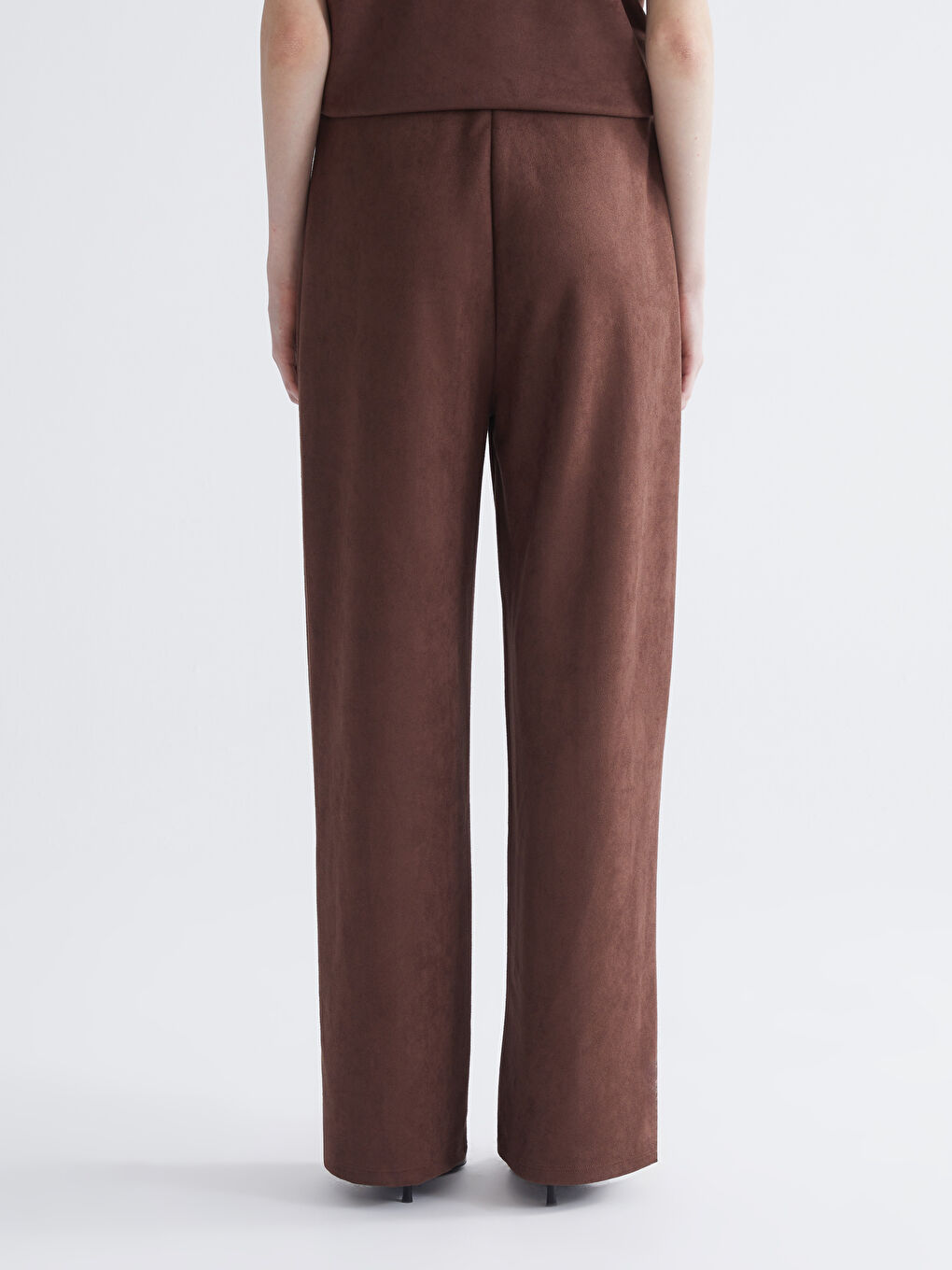 Kahverengi Beli Lastikli Kadın Süet Pantolon-3
