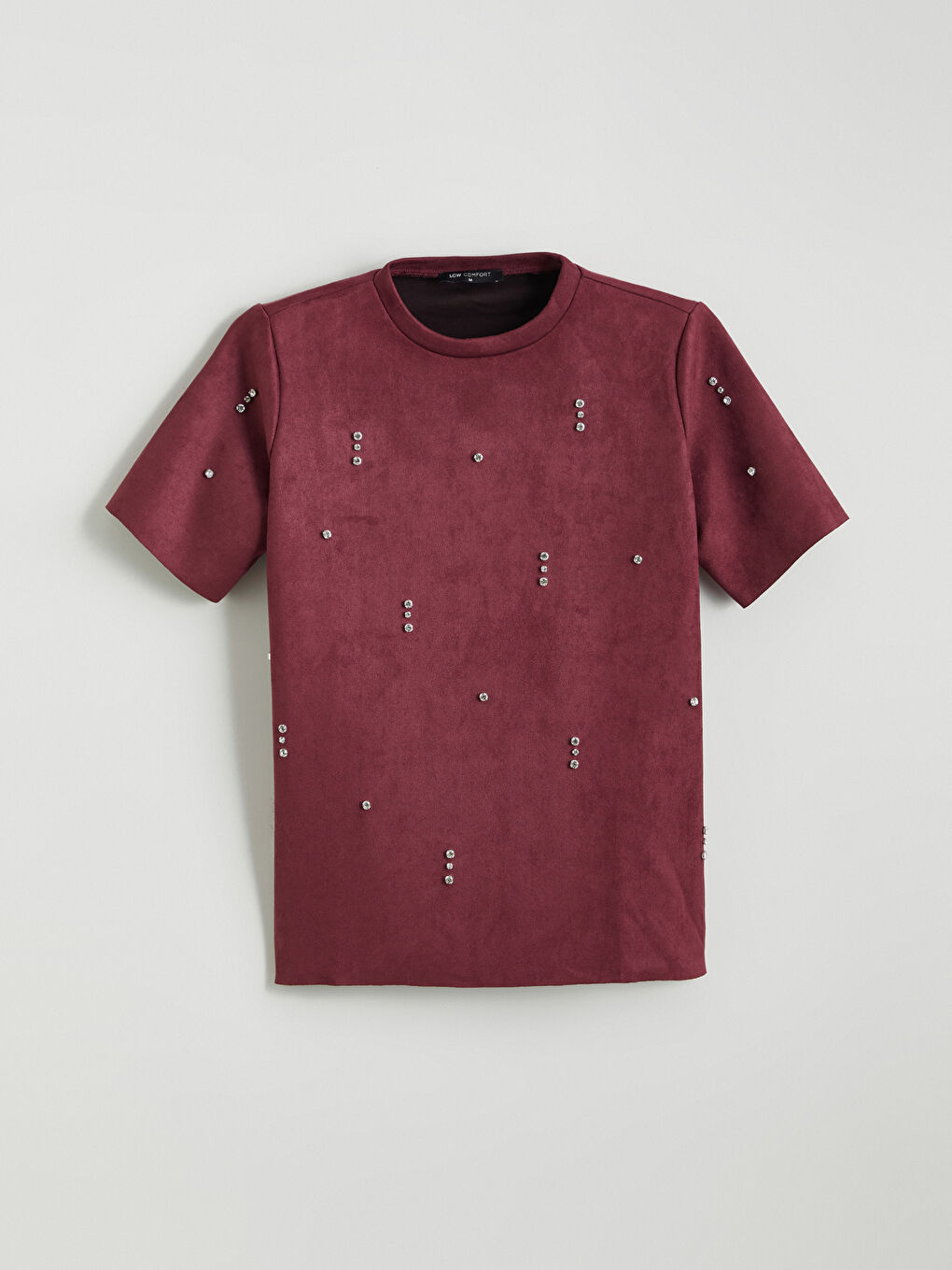 Mürdüm Bisiklet Yaka Taşlı Süet Görünümlü Bluz-4