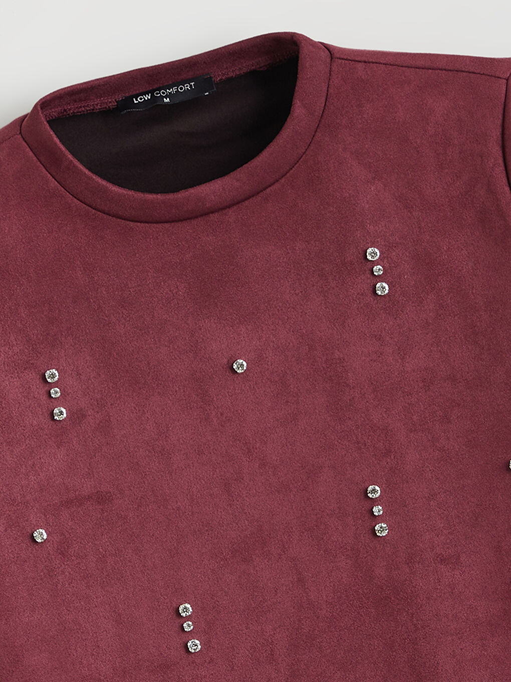 Mürdüm Bisiklet Yaka Taşlı Süet Görünümlü Bluz-5