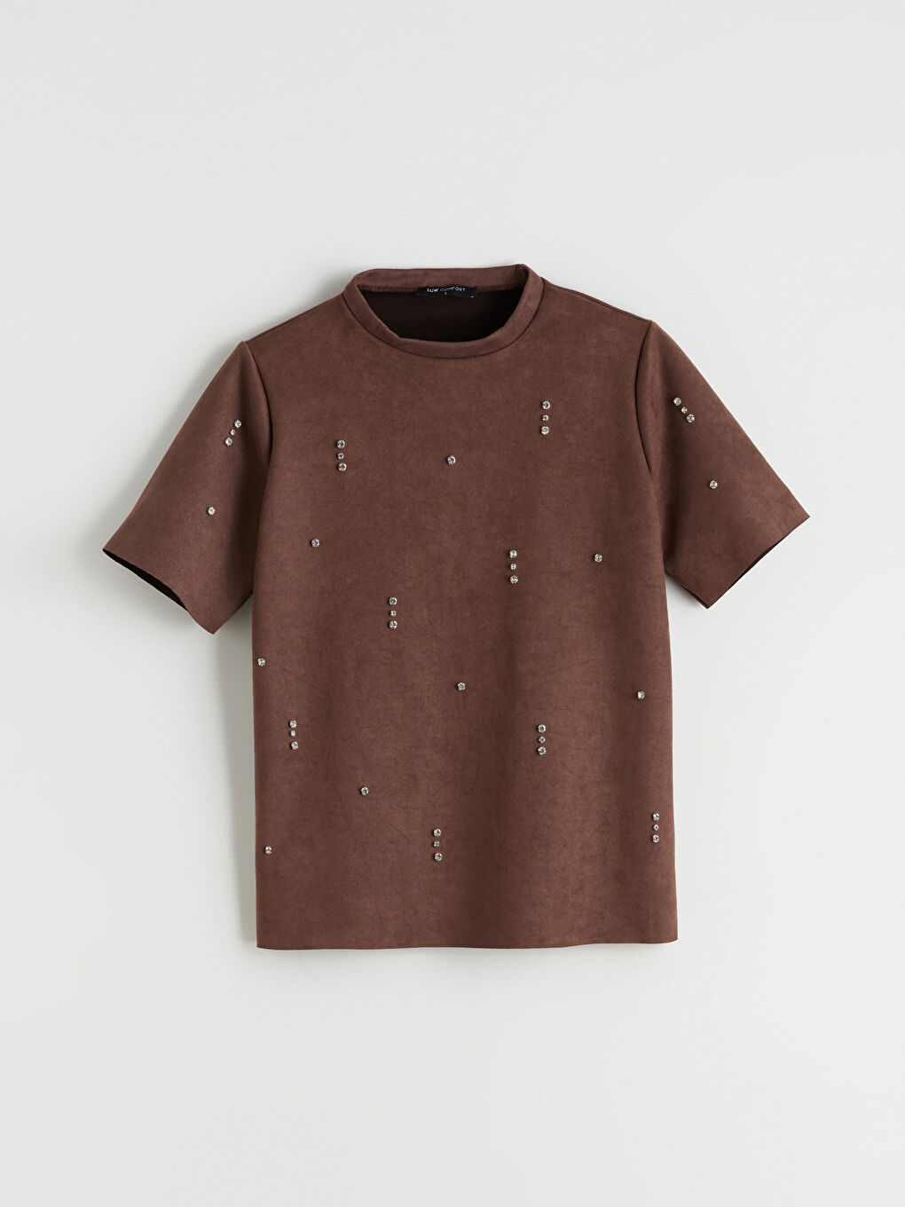 Kahverengi Bisiklet Yaka Taşlı Süet Görünümlü Bluz-4