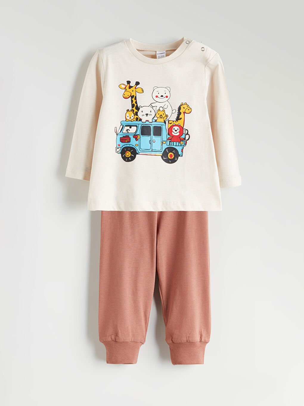 Bej Bisiklet Yaka Erkek Çocuk Pijama Takımı