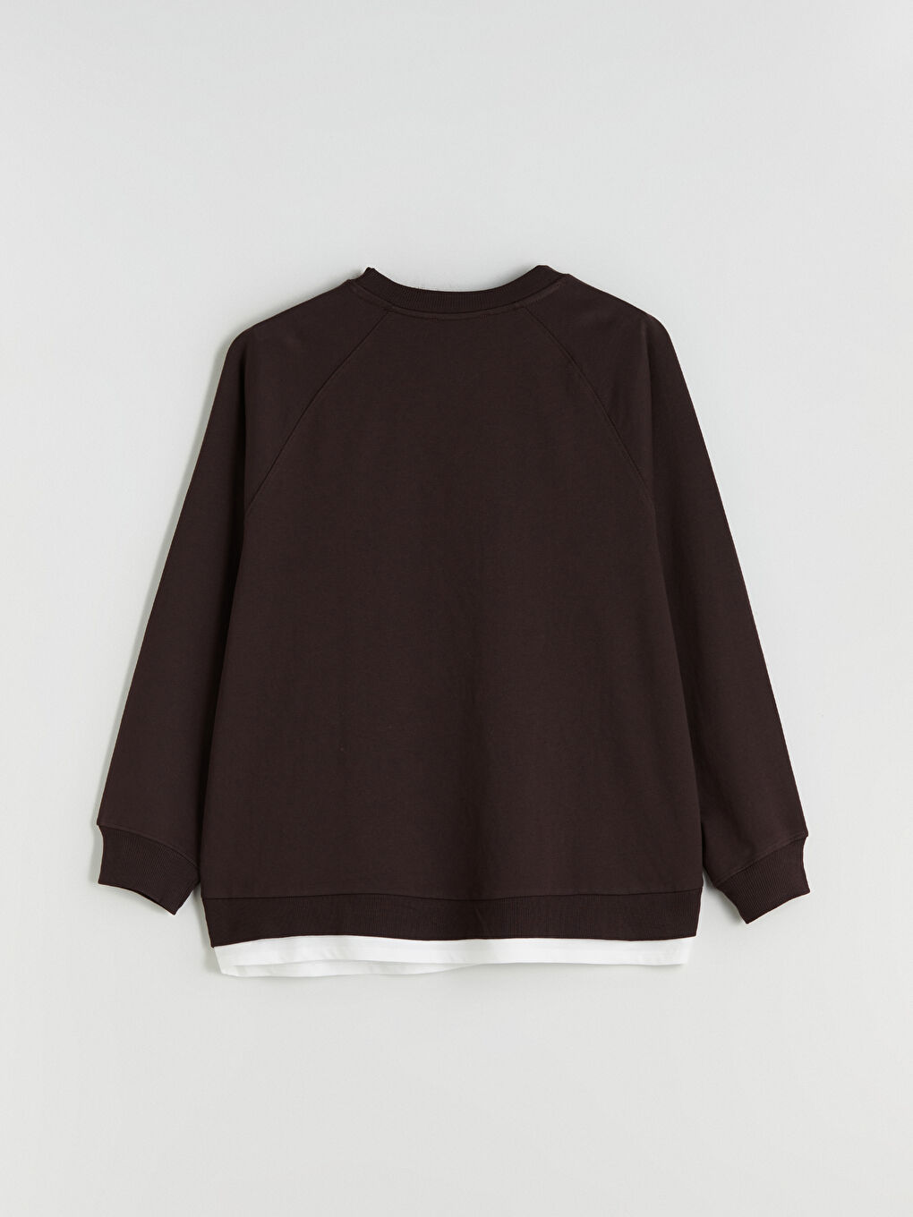 Kahverengi Bisiklet Yaka Oversize Kadın Sweatshirt-5
