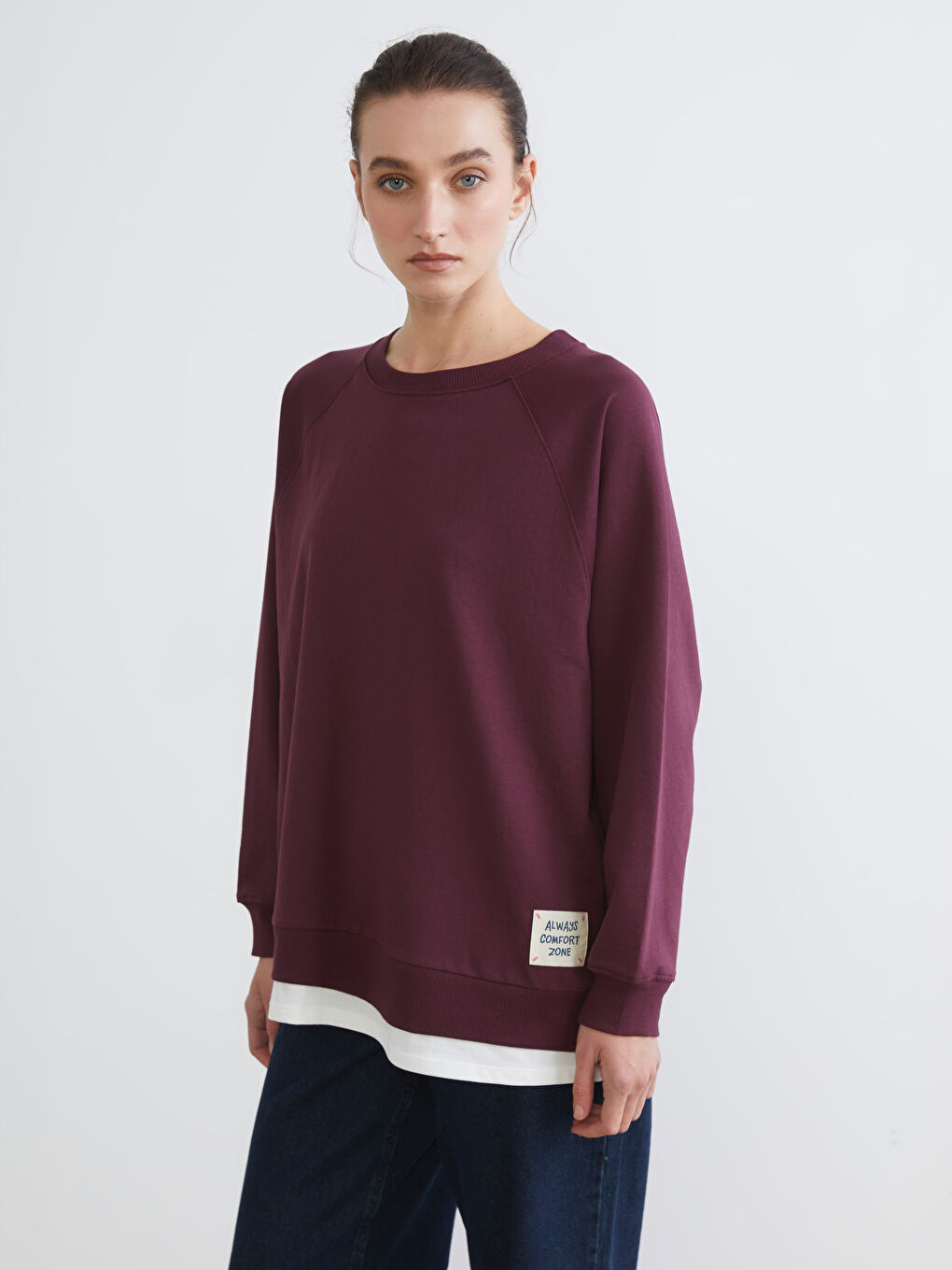 Mürdüm Bisiklet Yaka Oversize Kadın Sweatshirt-1