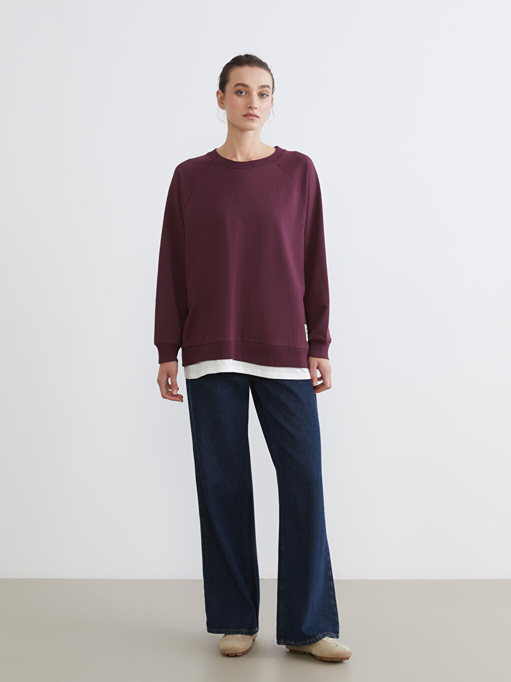 Mürdüm Bisiklet Yaka Oversize Kadın Sweatshirt-2