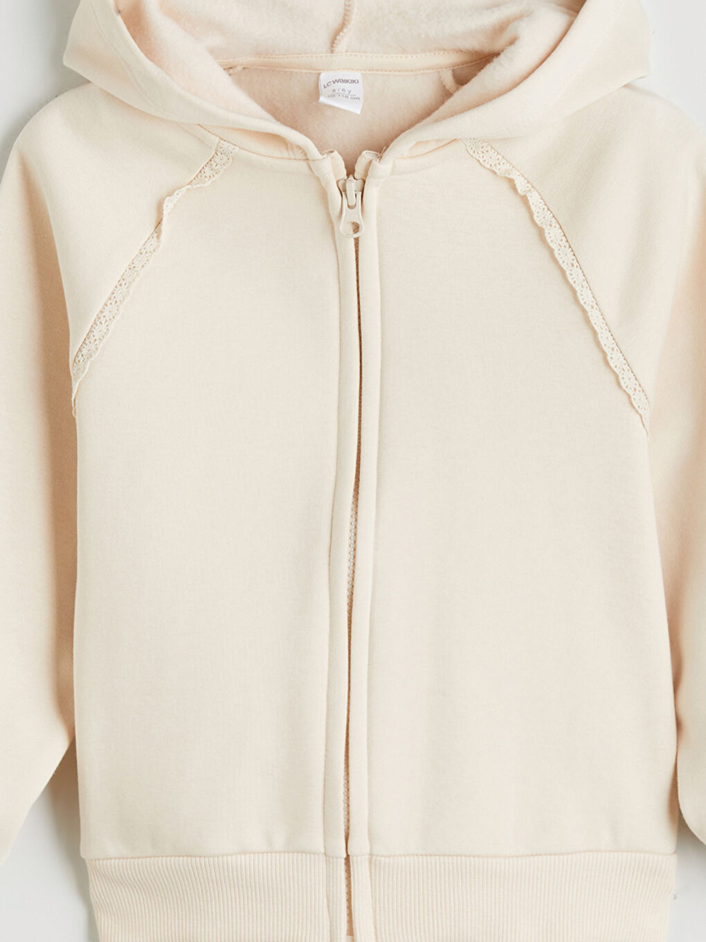 Bej Kapüşonlu Kız Çocuk Fermuarlı Sweatshirt-1