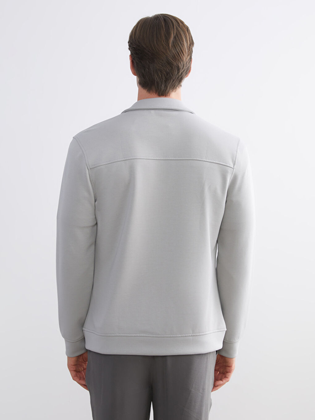 Gri Standart Kalıp Gömlek Yaka Erkek Ceket-3