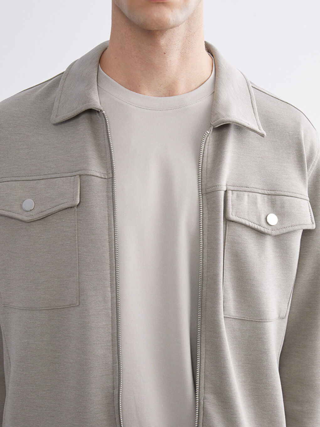 Bej Standart Kalıp Gömlek Yaka Erkek Ceket-2